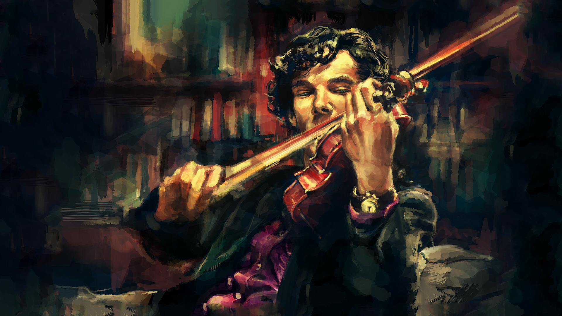 General 1920x1080 alicexz Sherlock Benedict Cumberbatch actor artwork violin musical instrument TV series DeviantArt