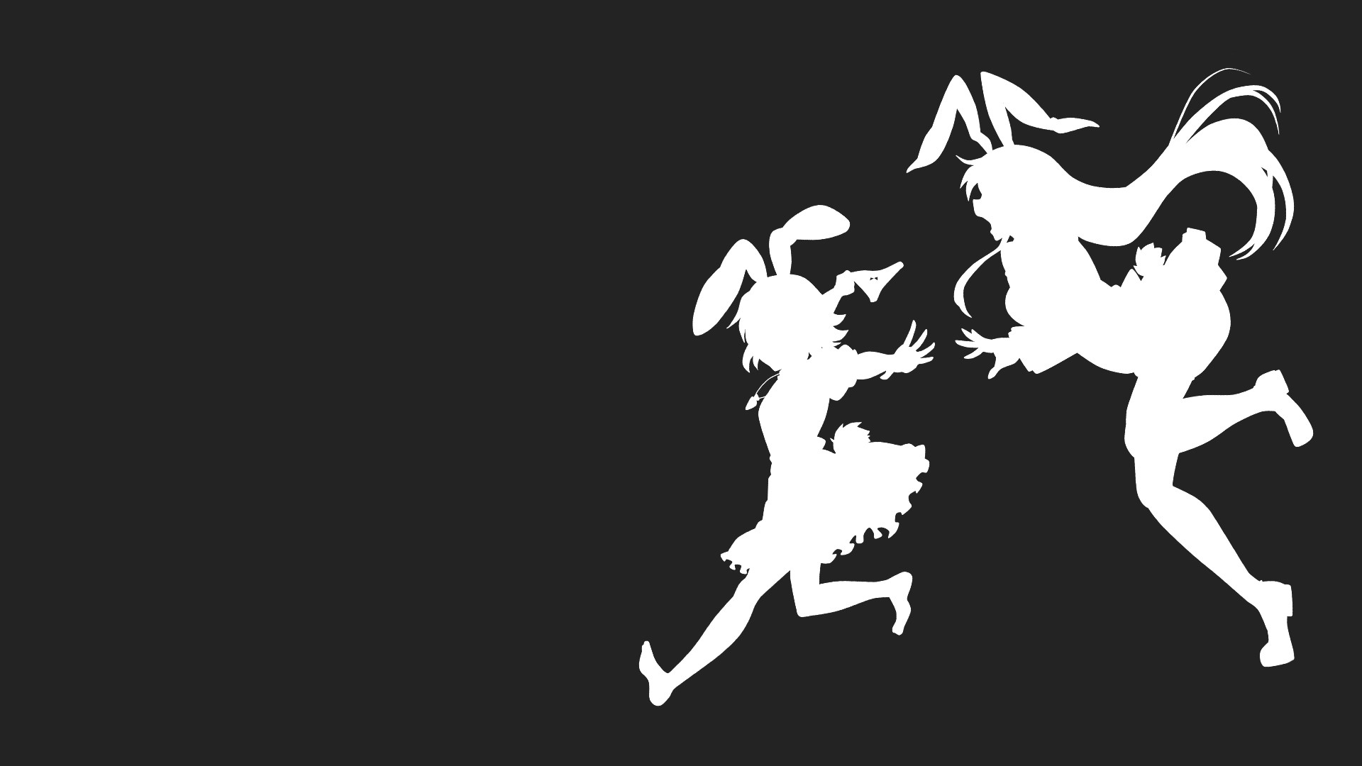 Anime 1920x1080 Touhou silhouette anime anime girls minimalism simple background bunny ears long hair monochrome animal ears Inaba Tewi Reisen Udongein Inaba