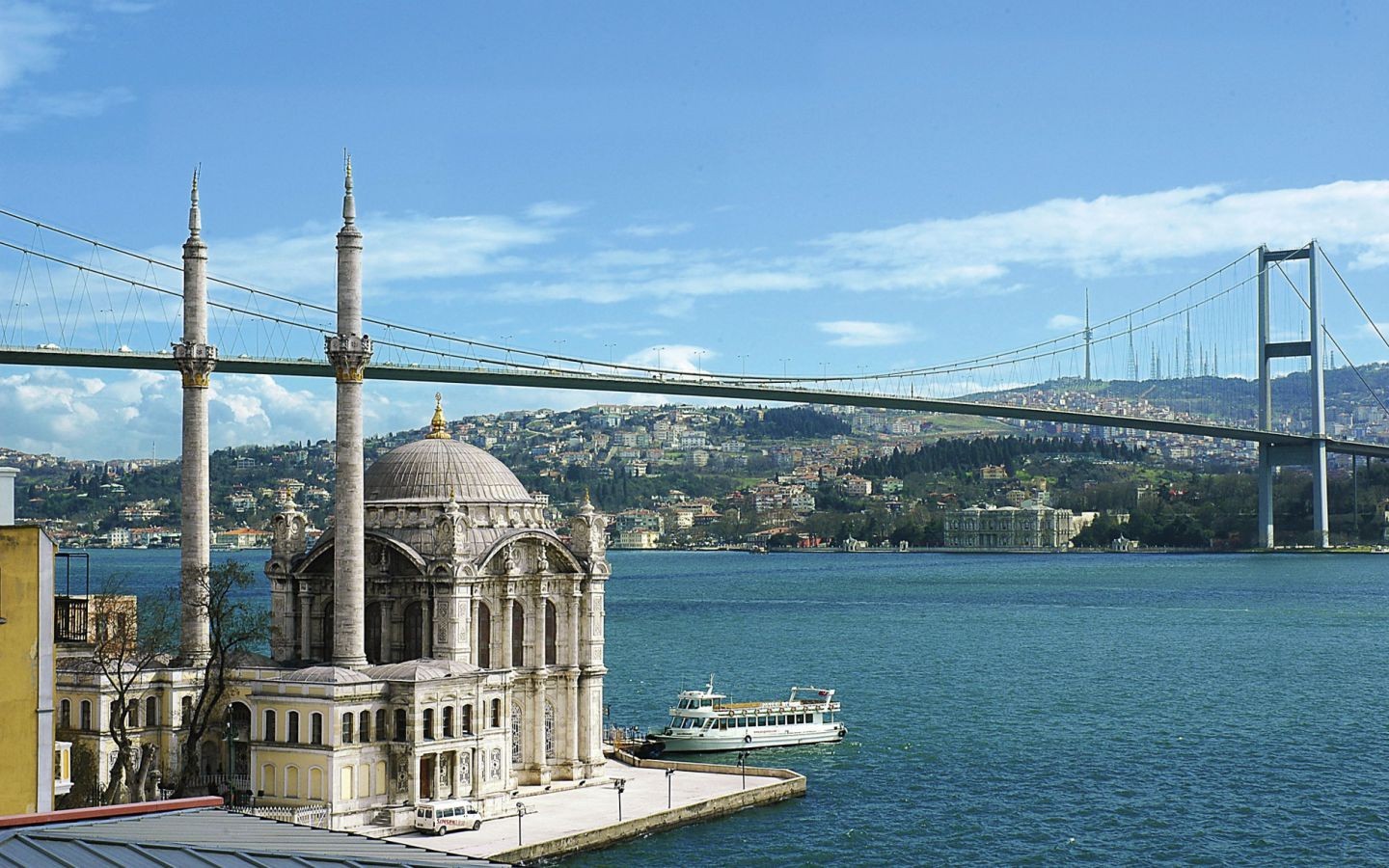 General 1440x900 bridge boat cityscape suspension bridge Turkey mosque ship