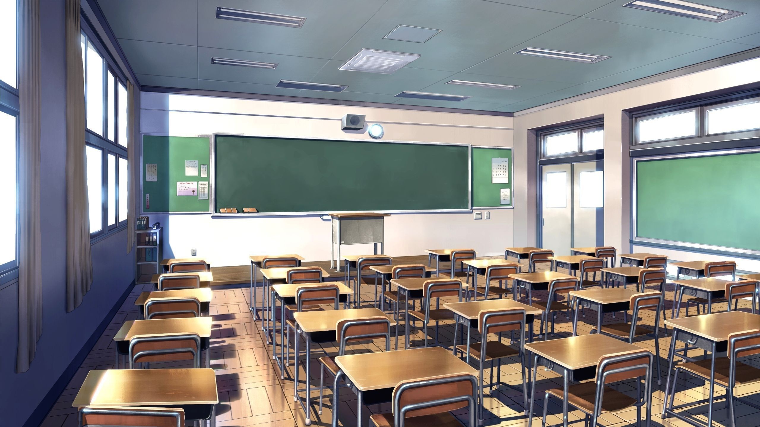Anime 2560x1440 anime classroom school indoors chalkboard desk chair