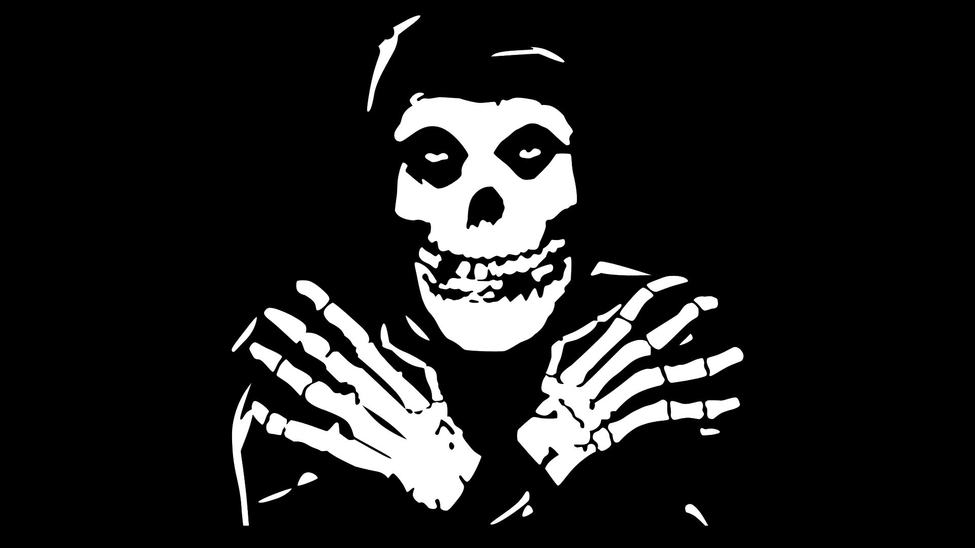General 1920x1080 digital art bones skeleton skull band mascot Misfits simple background black background music monochrome
