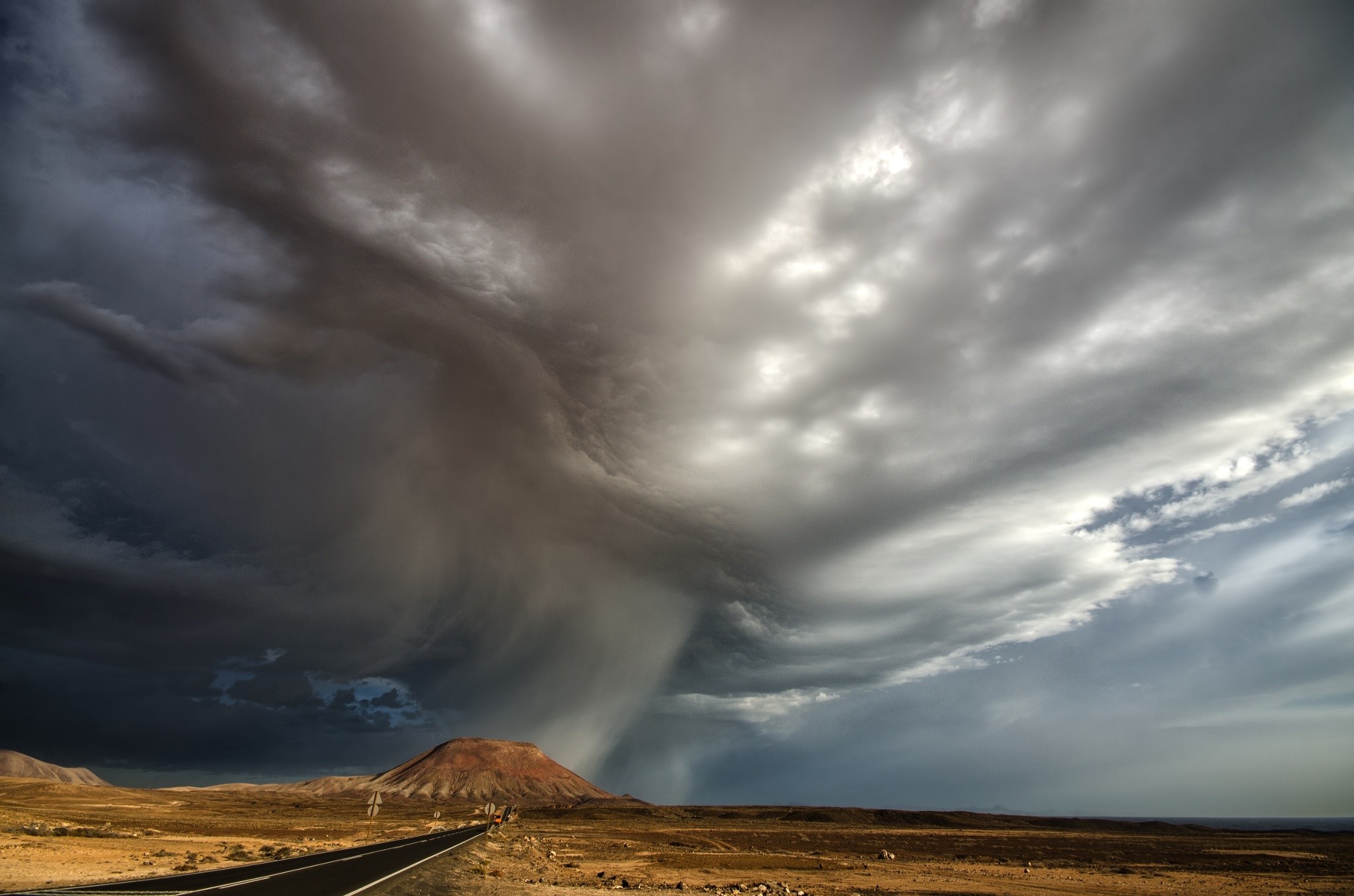 General 2048x1356 landscape nature clouds sky desert road storm