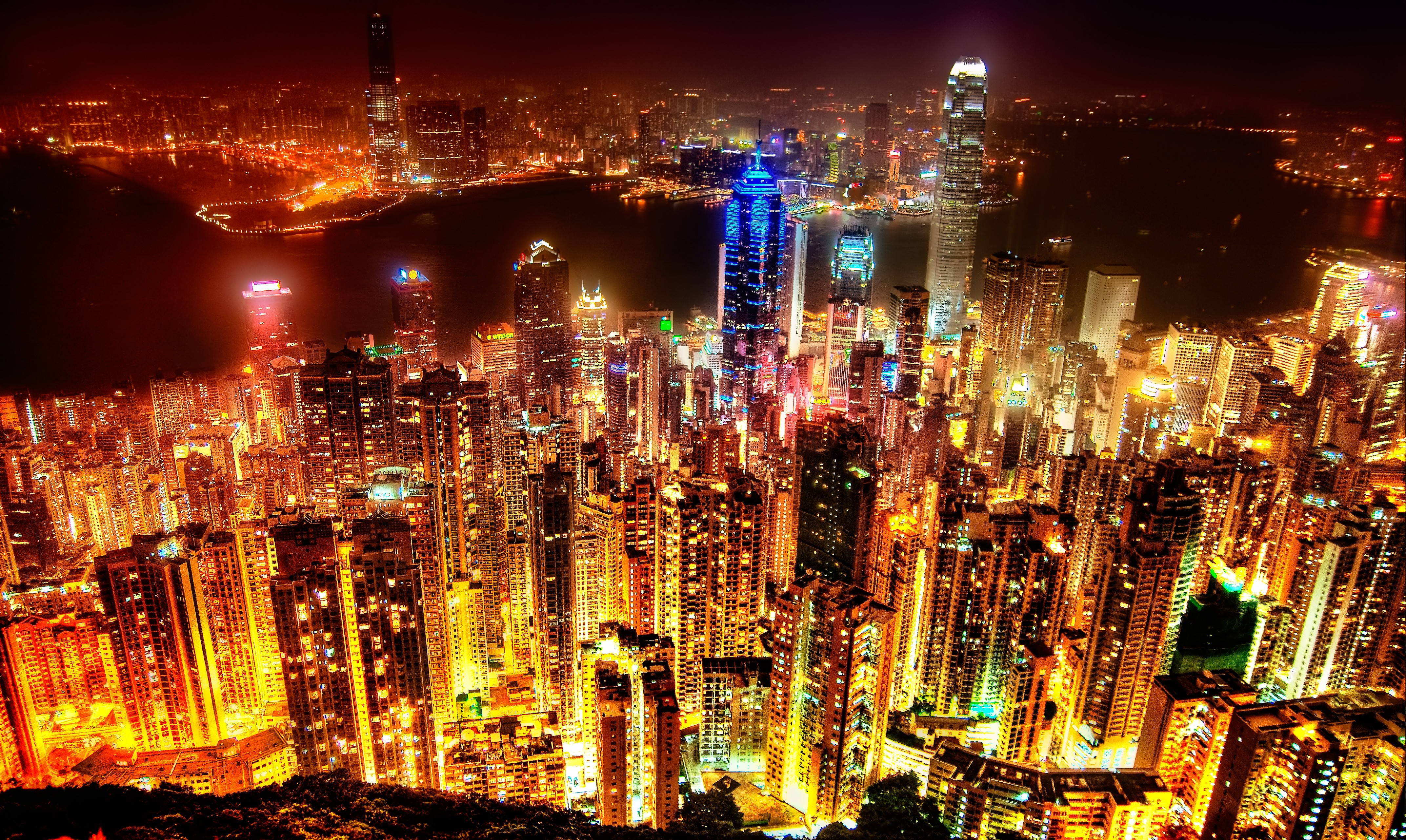 General 4288x2564 city night city lights skyscraper Hong Kong Asia China cityscape low light