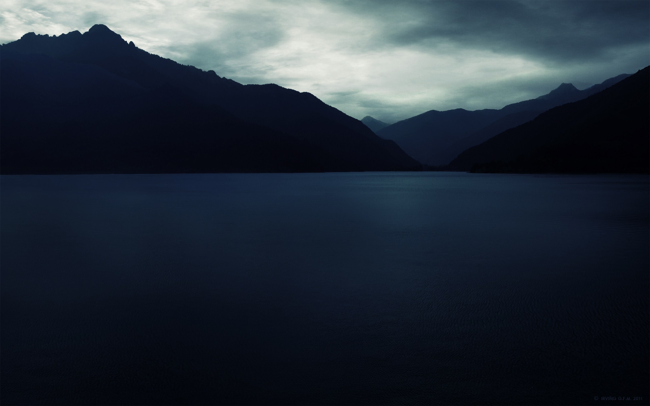General 2560x1600 mountains sea landscape dark blue photography dark overcast low light