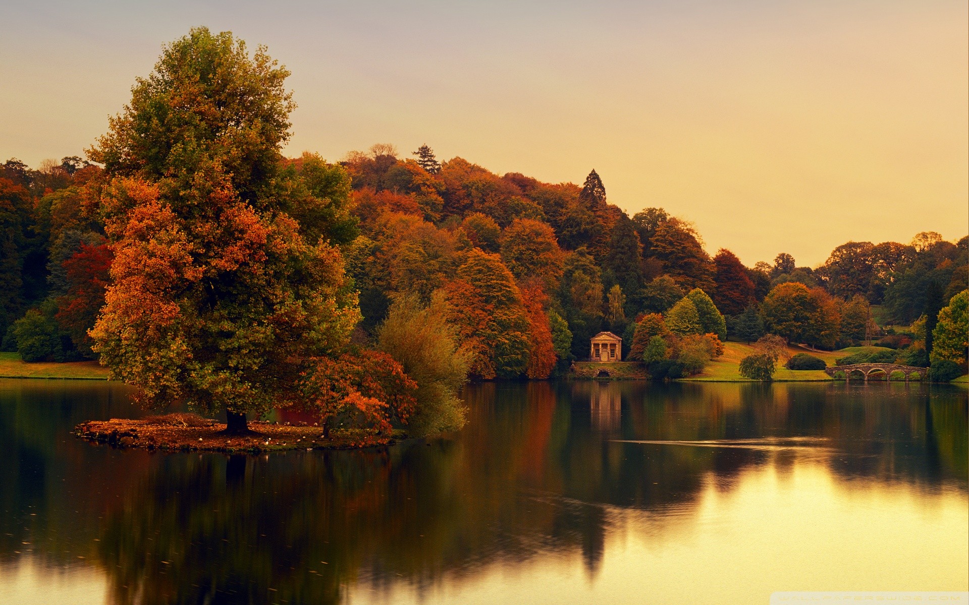 General 1920x1200 England nature landscape trees water river house bridge sunset fall