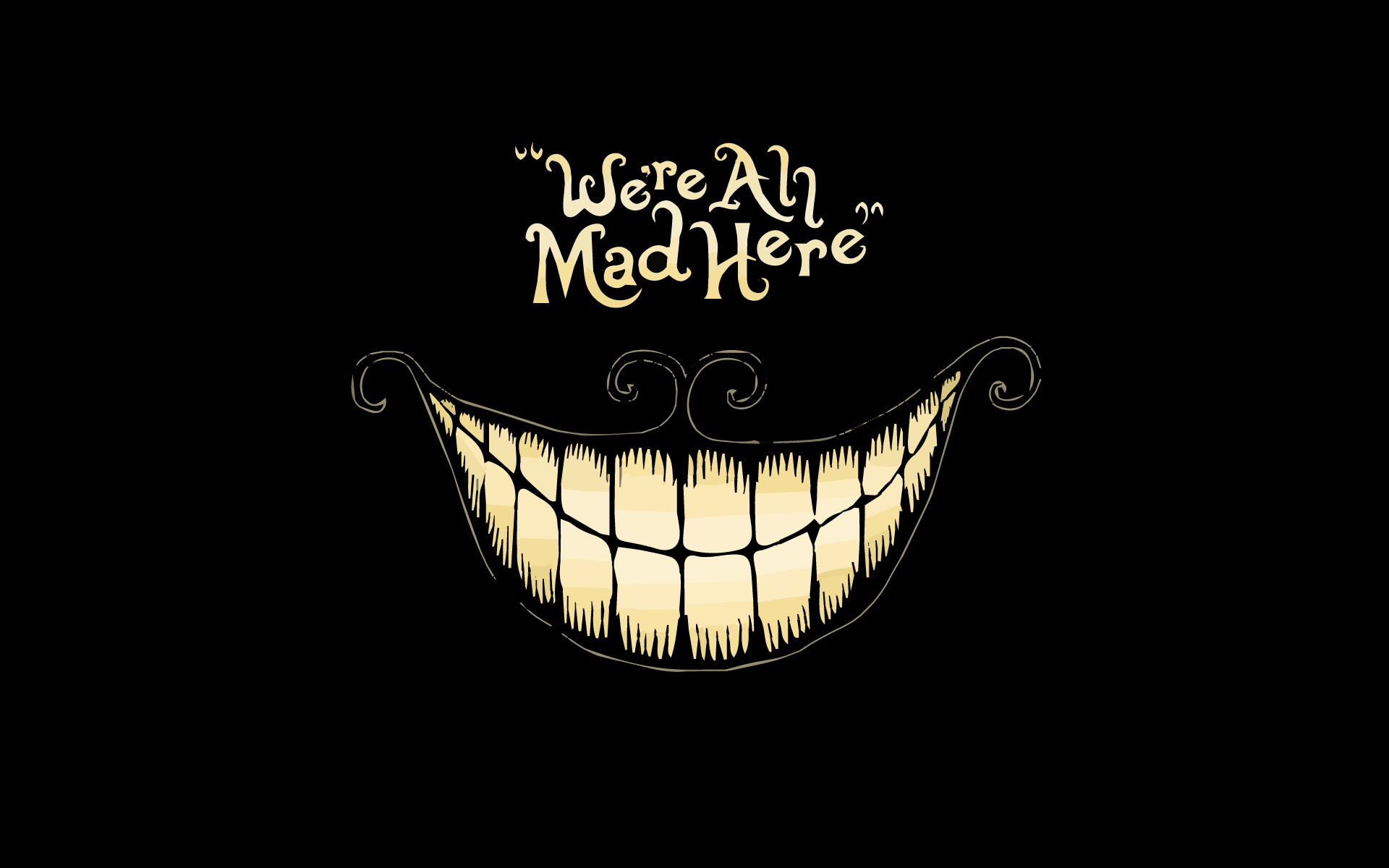 General 1920x1200 dark black anime Alice in Wonderland quote Cheshire Cat minimalism typography smiling simple background digital art