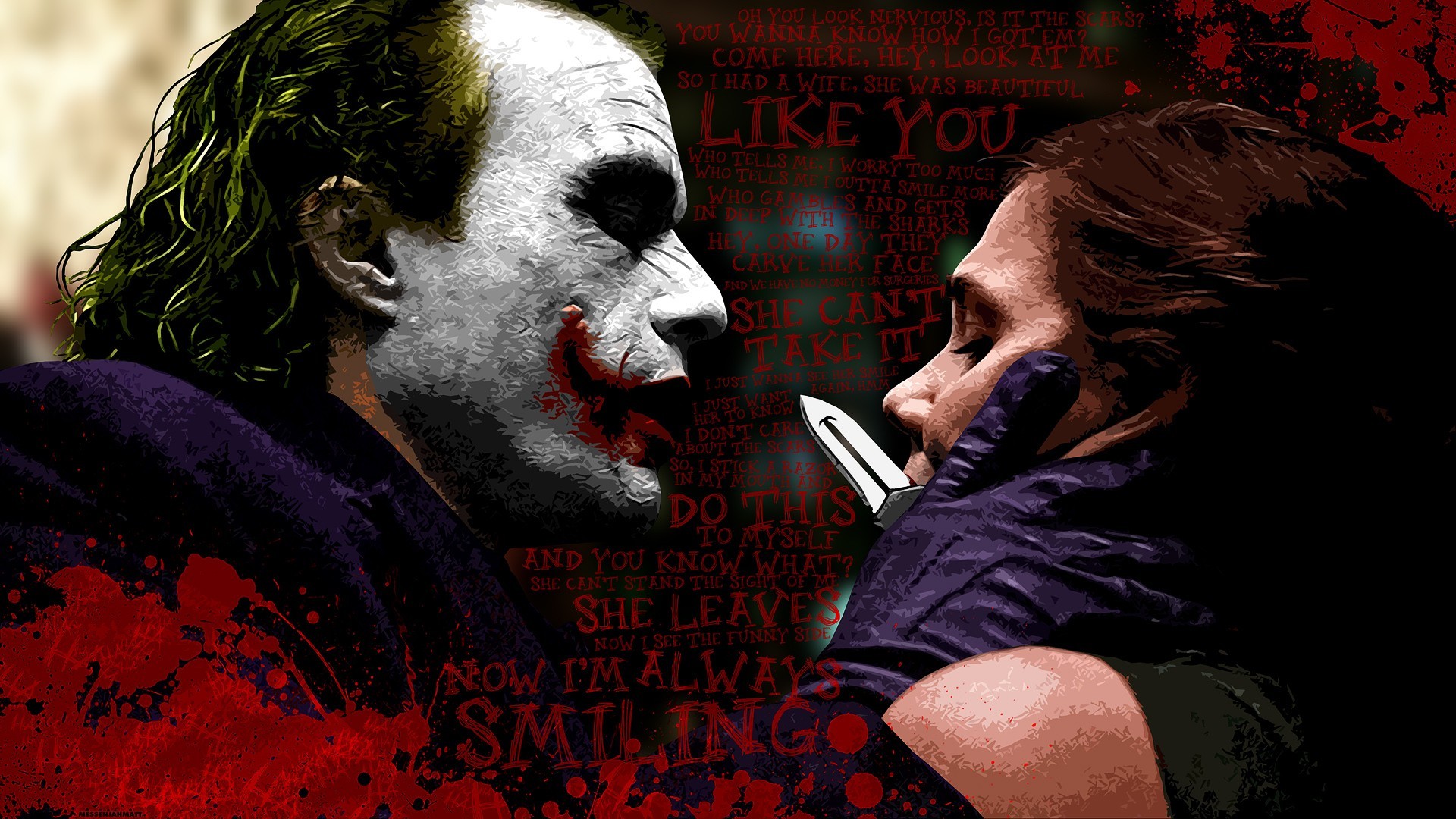 General 1920x1080 Joker The Dark Knight typography Batman blood stains Maggie Gyllenhaal knife MessenjahMatt movies American women villains artwork