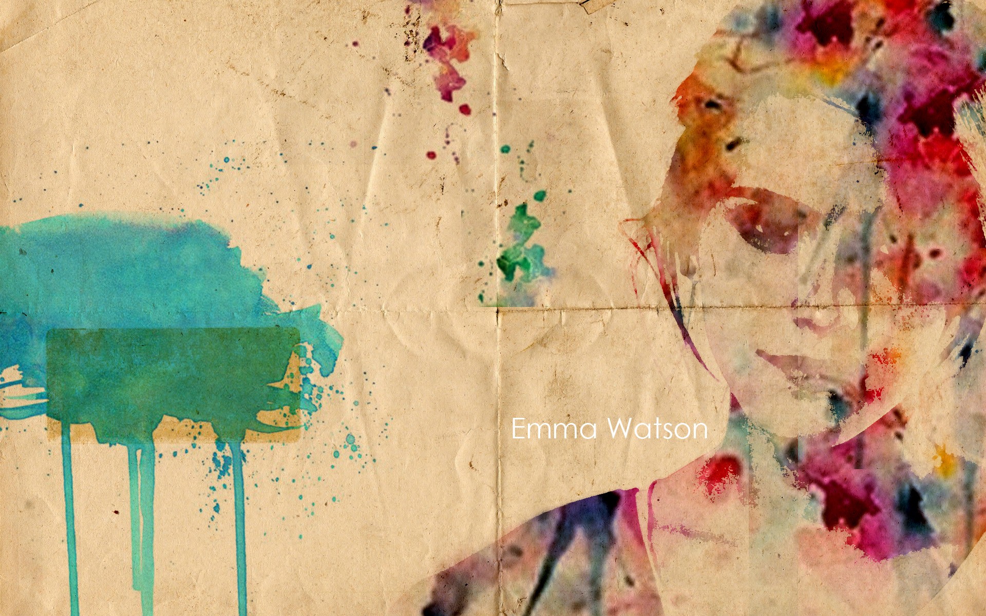 General 1920x1200 Emma Watson abstract artwork women British women digital art text paint splatter