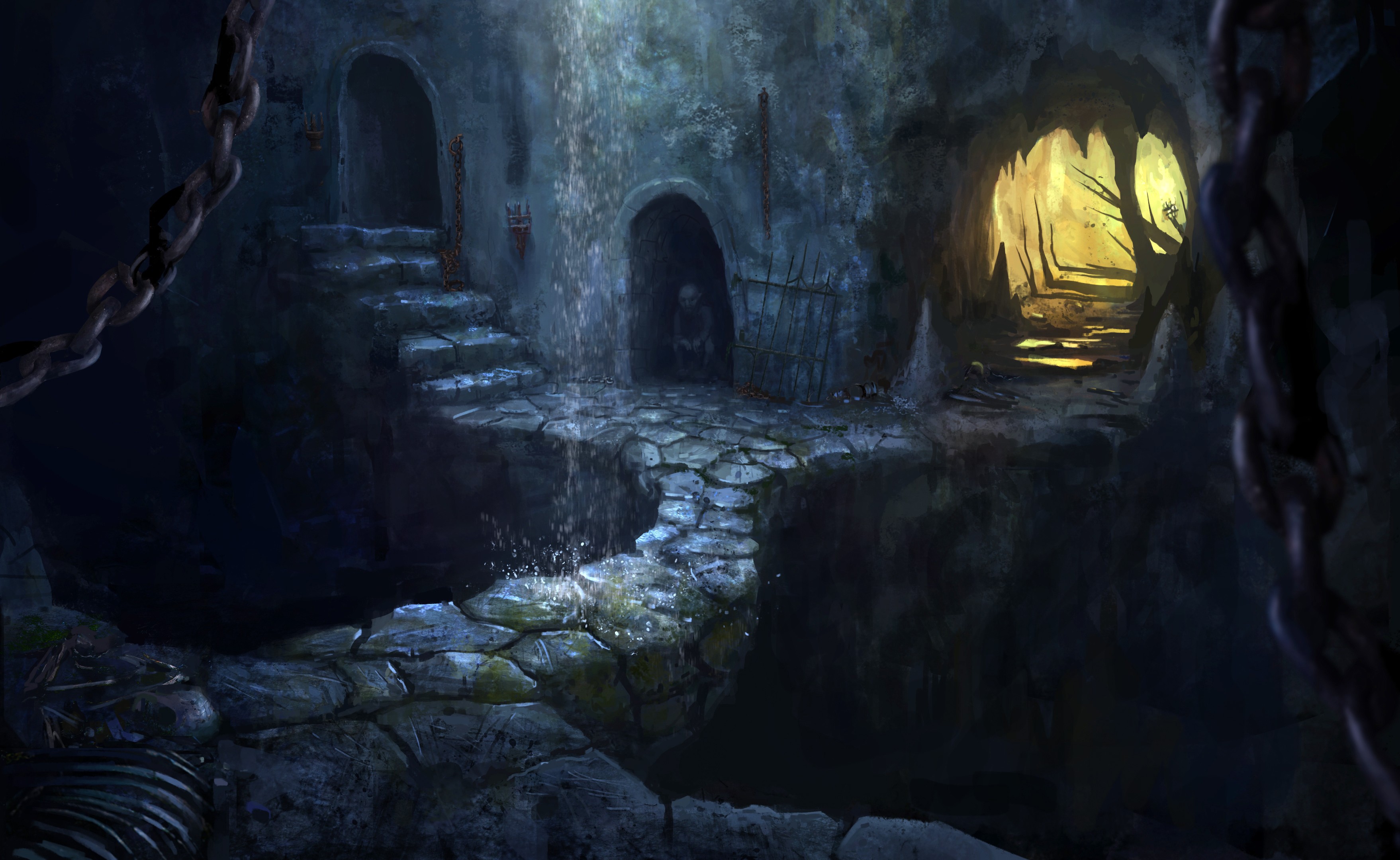 General 3515x2160 artwork fantasy art dark cave tunnel dungeon creepy