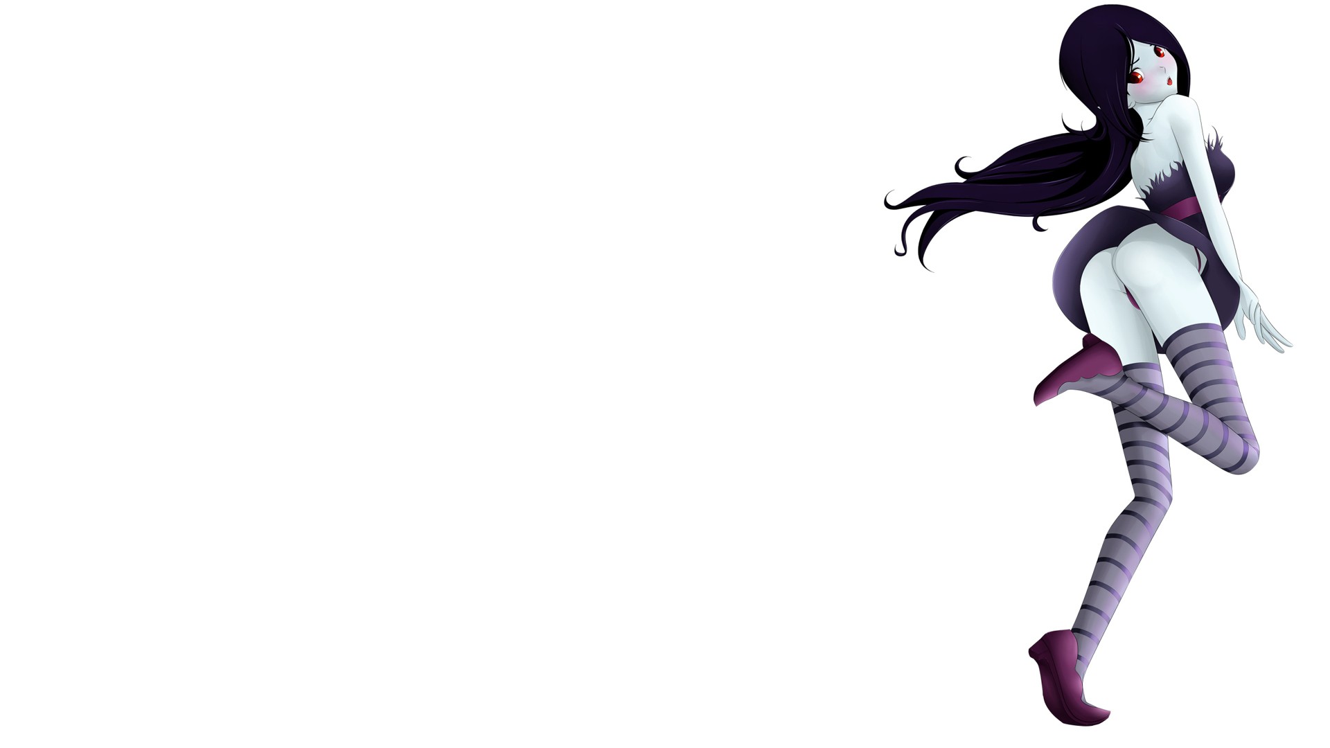 Anime 1920x1080 anime girls simple background ass long hair dark hair white background anime legs red eyes Adventure Time Marceline the vampire queen stockings purple stockings striped stockings