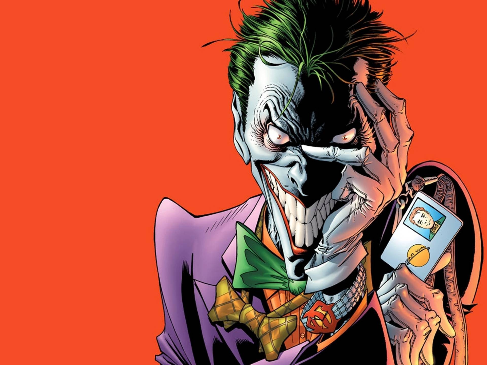 General 1920x1440 Joker Batman comics comic art simple background villains orange background smiling