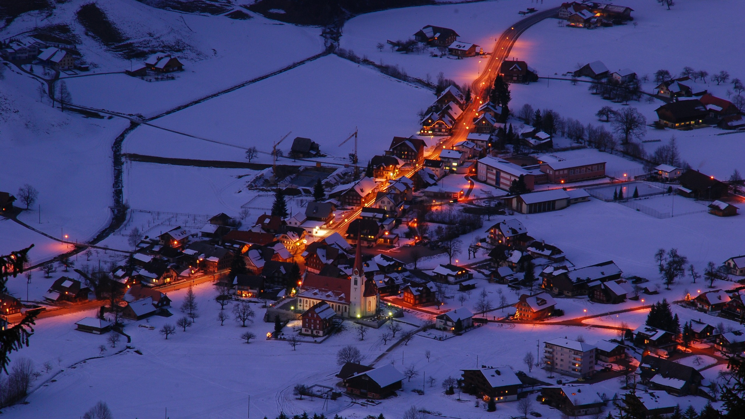 General 2560x1440 snow Germany winter village lights cold ice aerial view