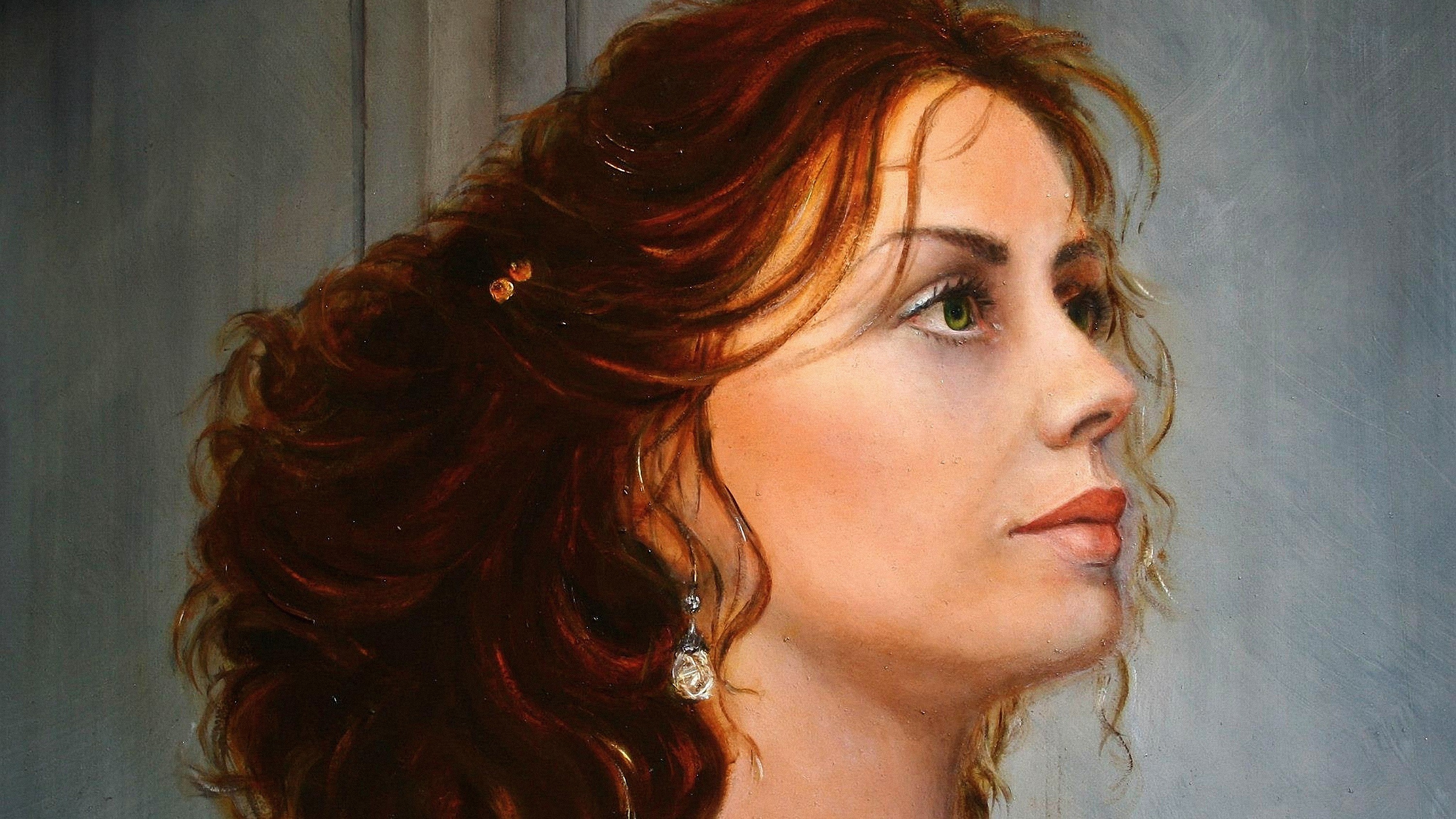 General 3000x1688 women portrait painting face artwork redhead