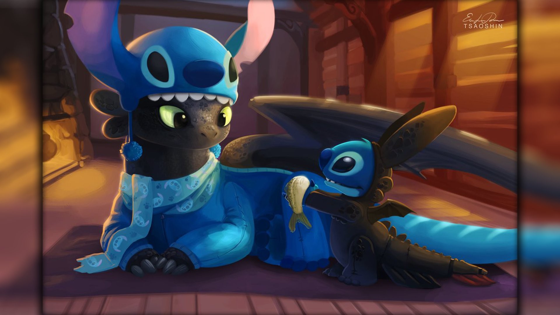 General 1920x1080 Lilo and Stitch dragon Toothless How to Train Your Dragon Stitch movies animated movies fan art DeviantArt digital art watermarked