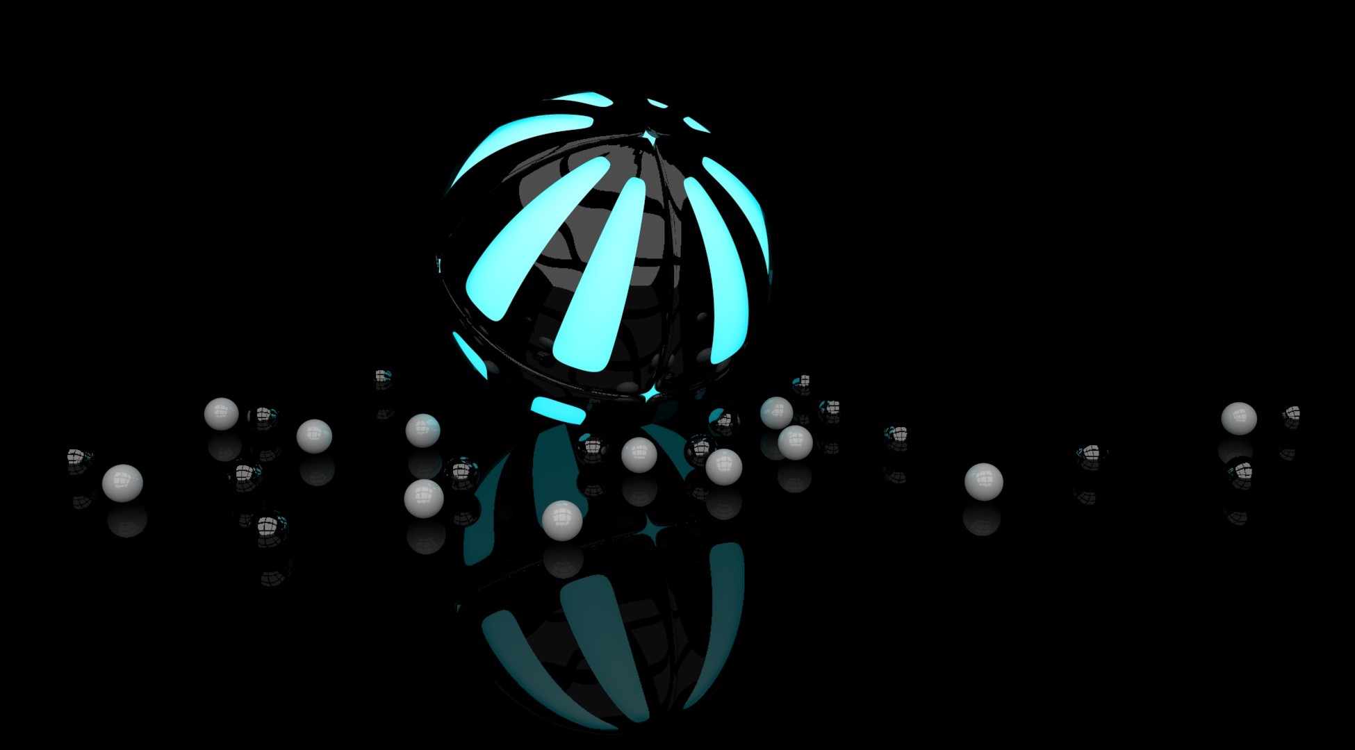 General 1950x1080 ball reflection cyan sphere dark digital art CGI black background simple background