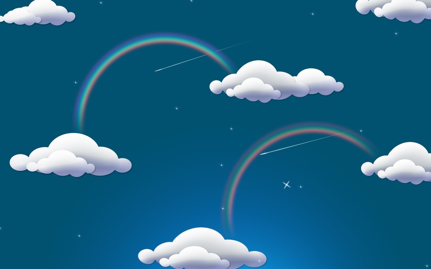General 1440x900 digital art blue background clouds stars sky rainbows colorful