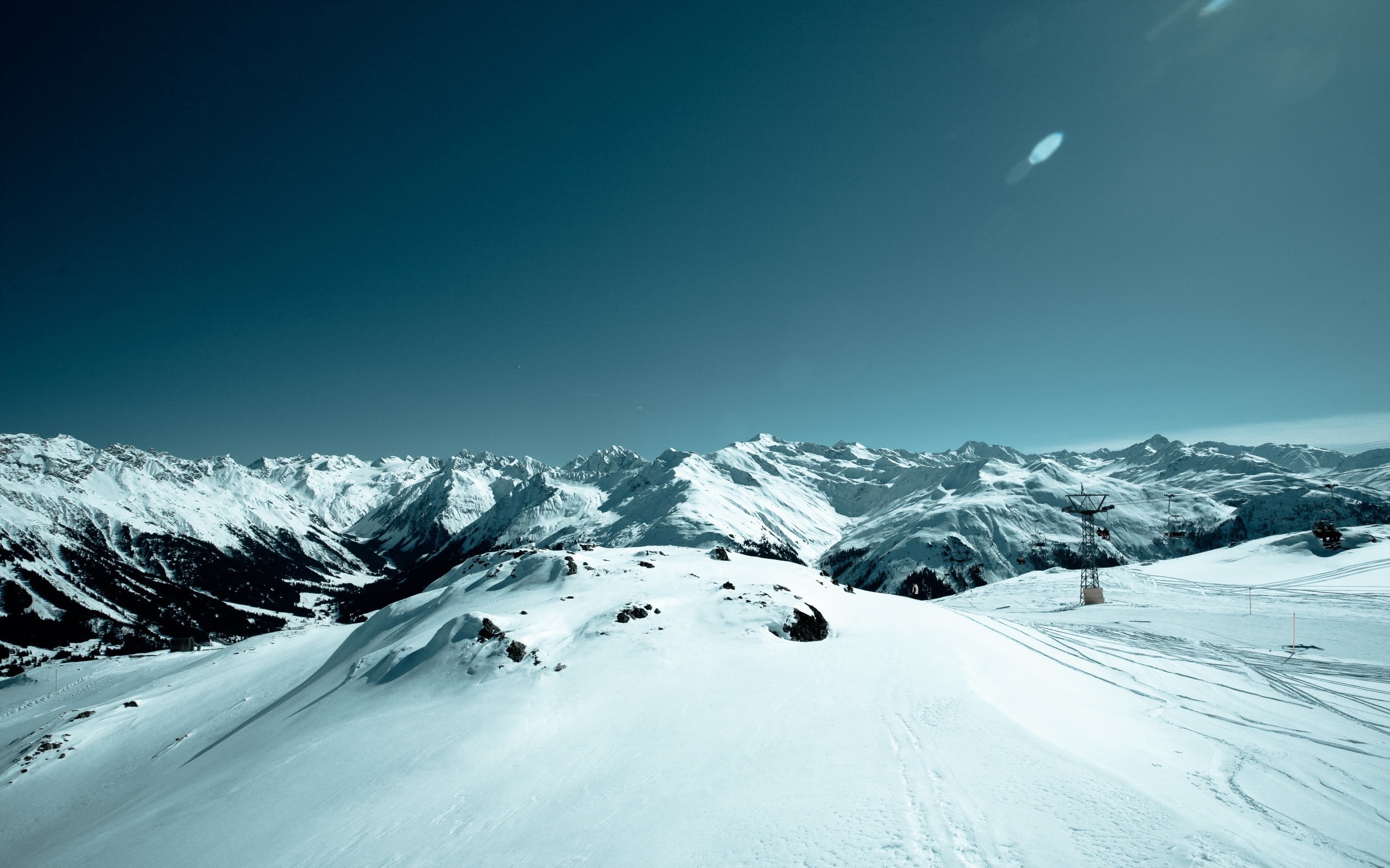 General 2560x1600 landscape nature sky snow mountains snowy peak clear sky lens flare