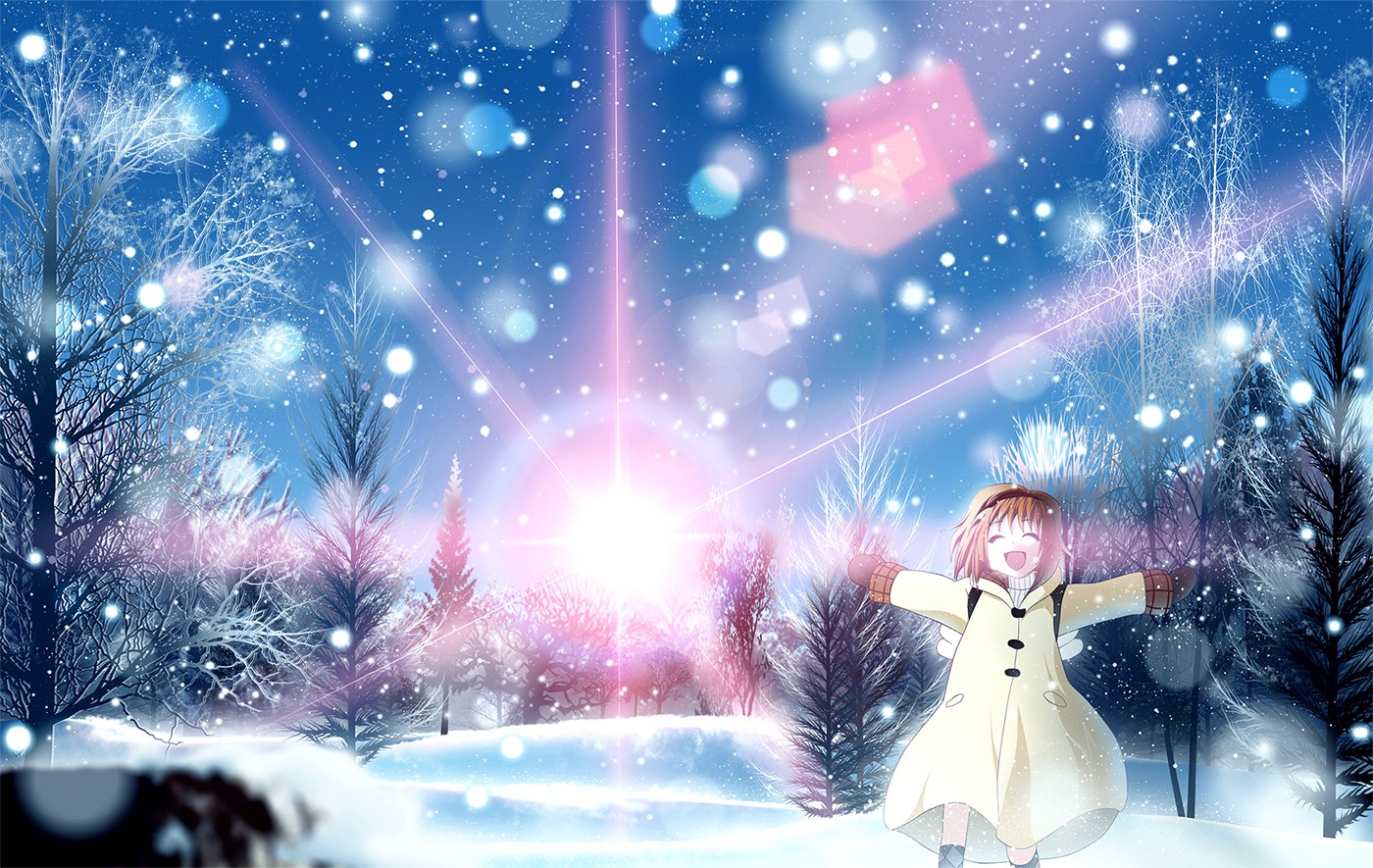 Anime 1400x885 anime girls anime open mouth winter cold snow outdoors