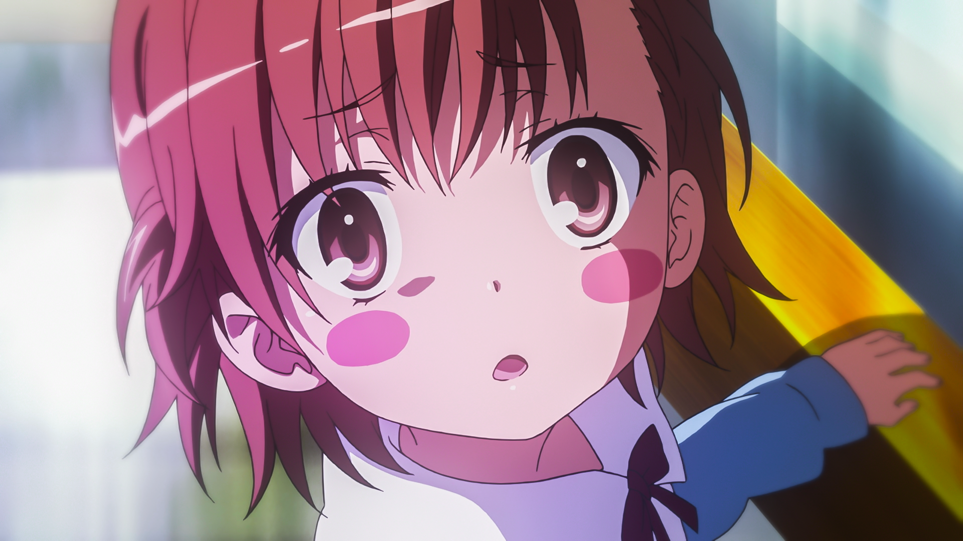 Anime 1920x1080 anime To Aru Kagaku no Railgun Misaka Mikoto anime girls pink hair pink eyes face