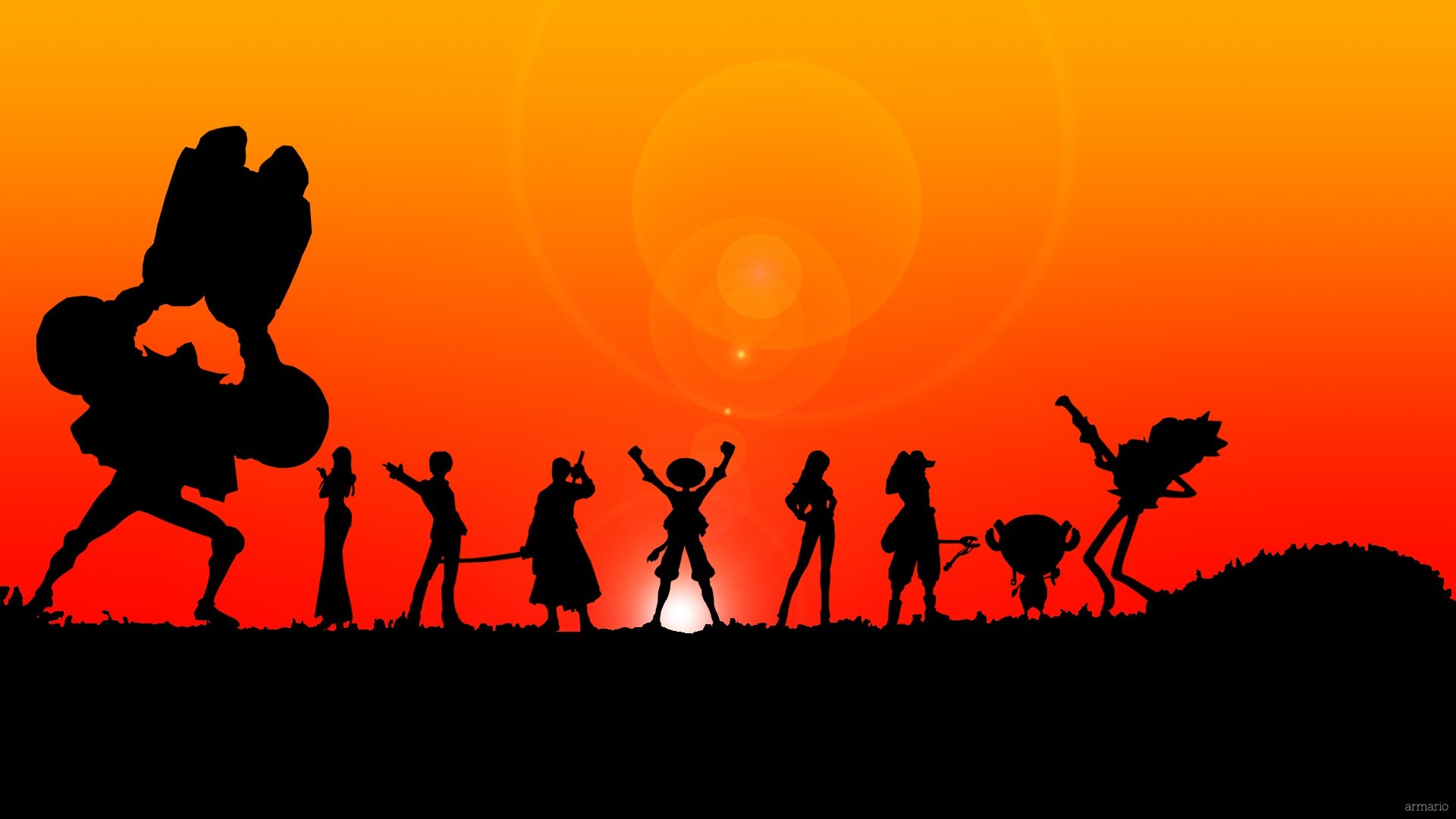 Anime 1920x1080 One Piece anime silhouette orange background sky