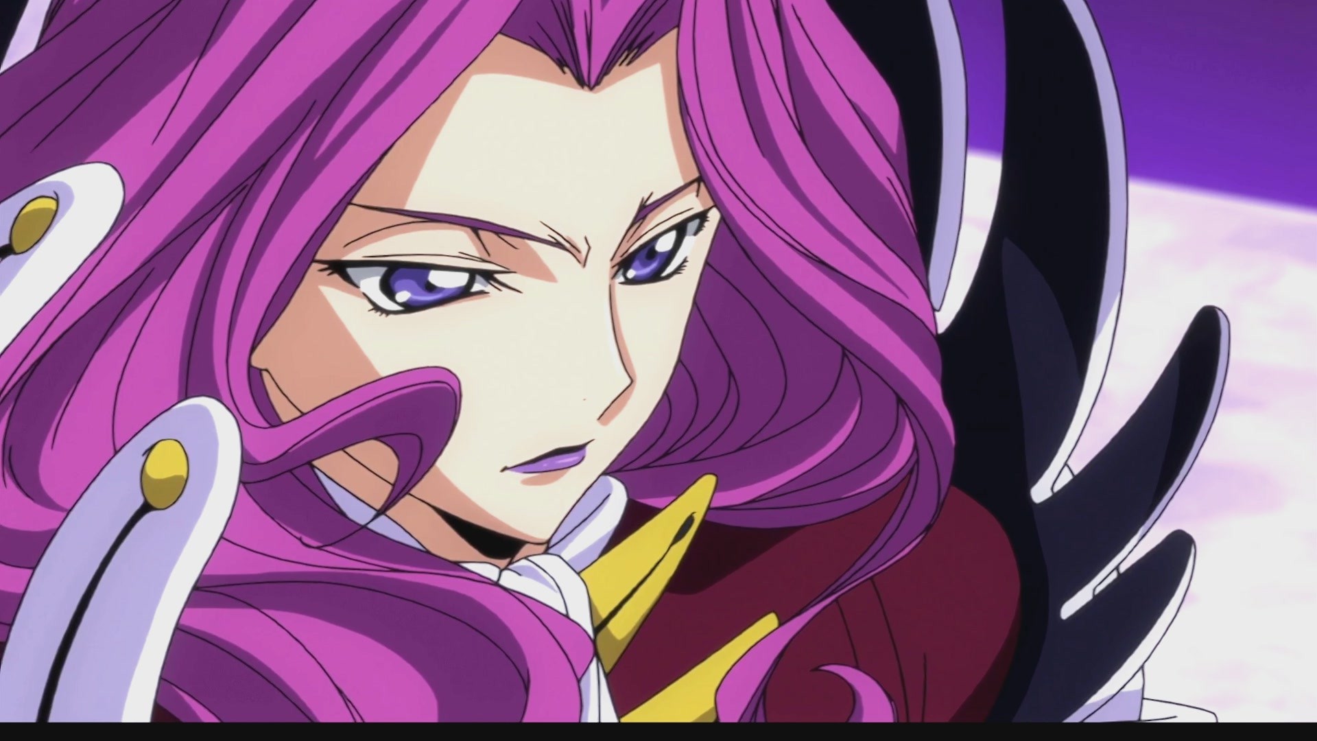 Anime 1920x1080 anime Code Geass Cornelia li Britannia anime girls face closeup purple hair purple eyes purple lipstick long hair