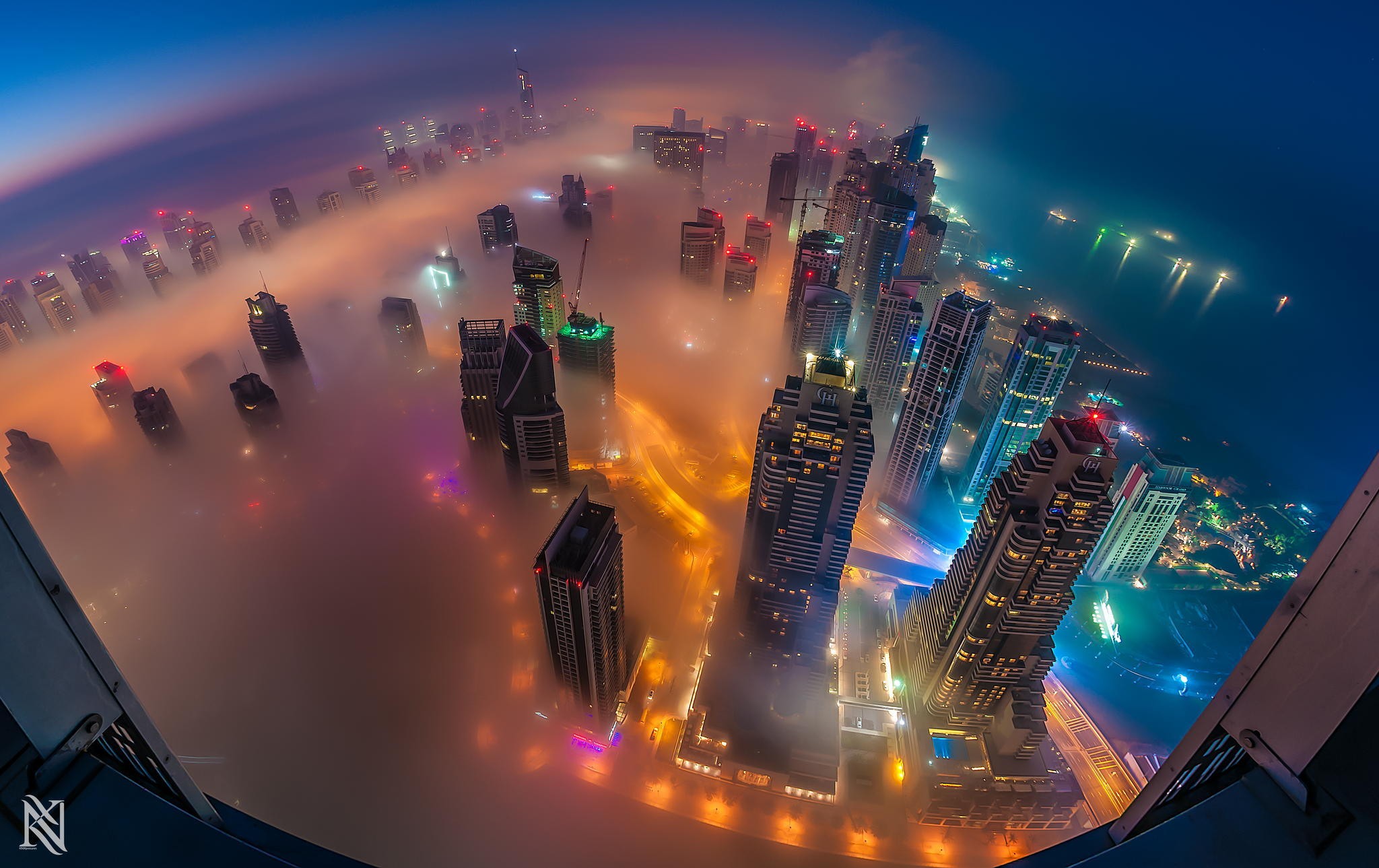 General 2048x1289 cityscape Dubai night city lights mist 500px