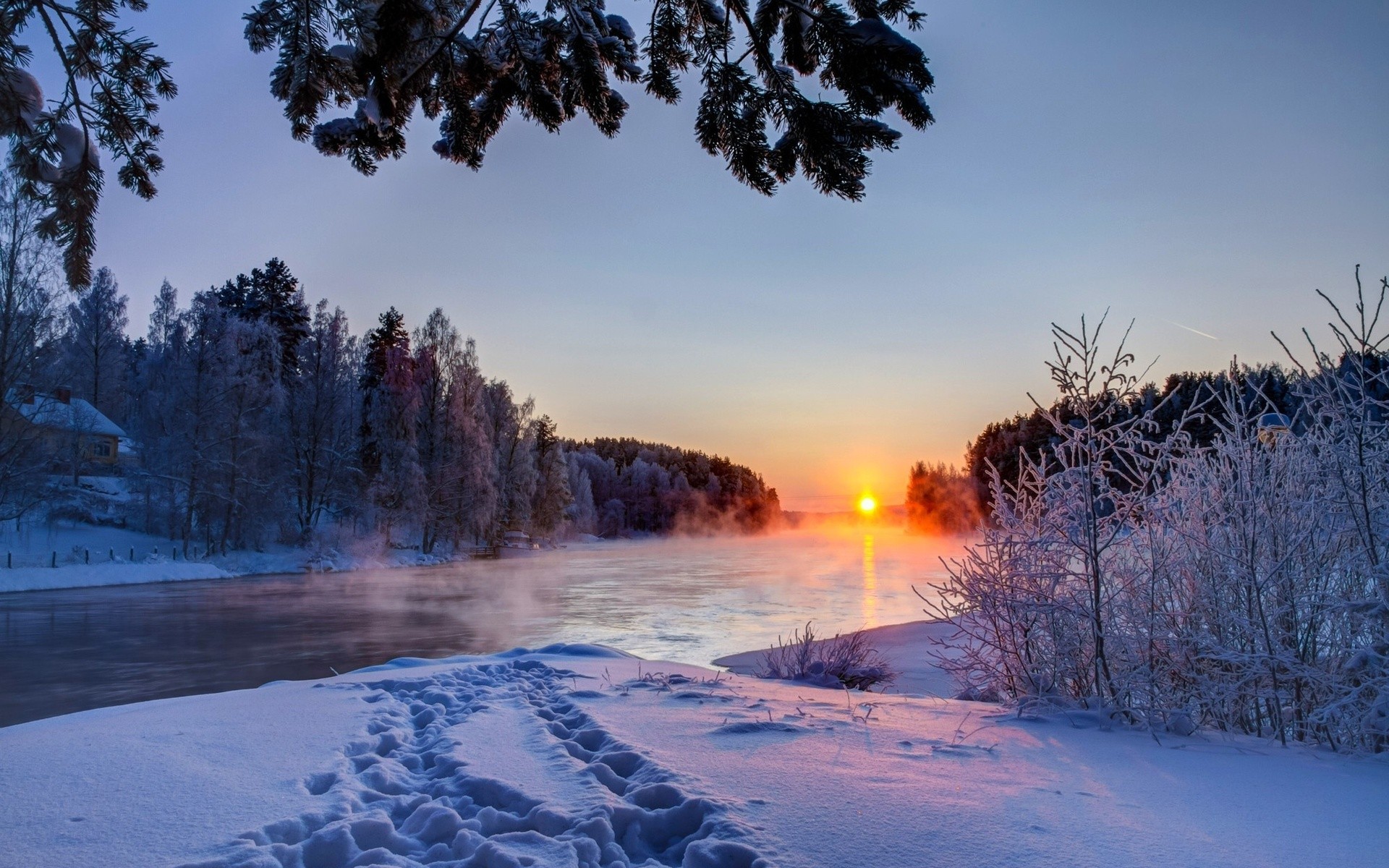 General 1920x1200 nature landscape winter sunlight cold snow ice outdoors river