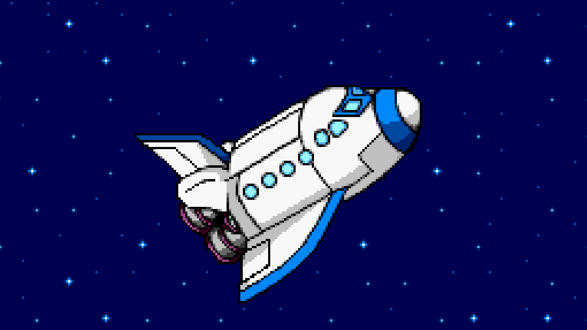 General 1920x1080 digital art minimalism pixel art universe space stars spaceship rocket blue background bomberman vehicle