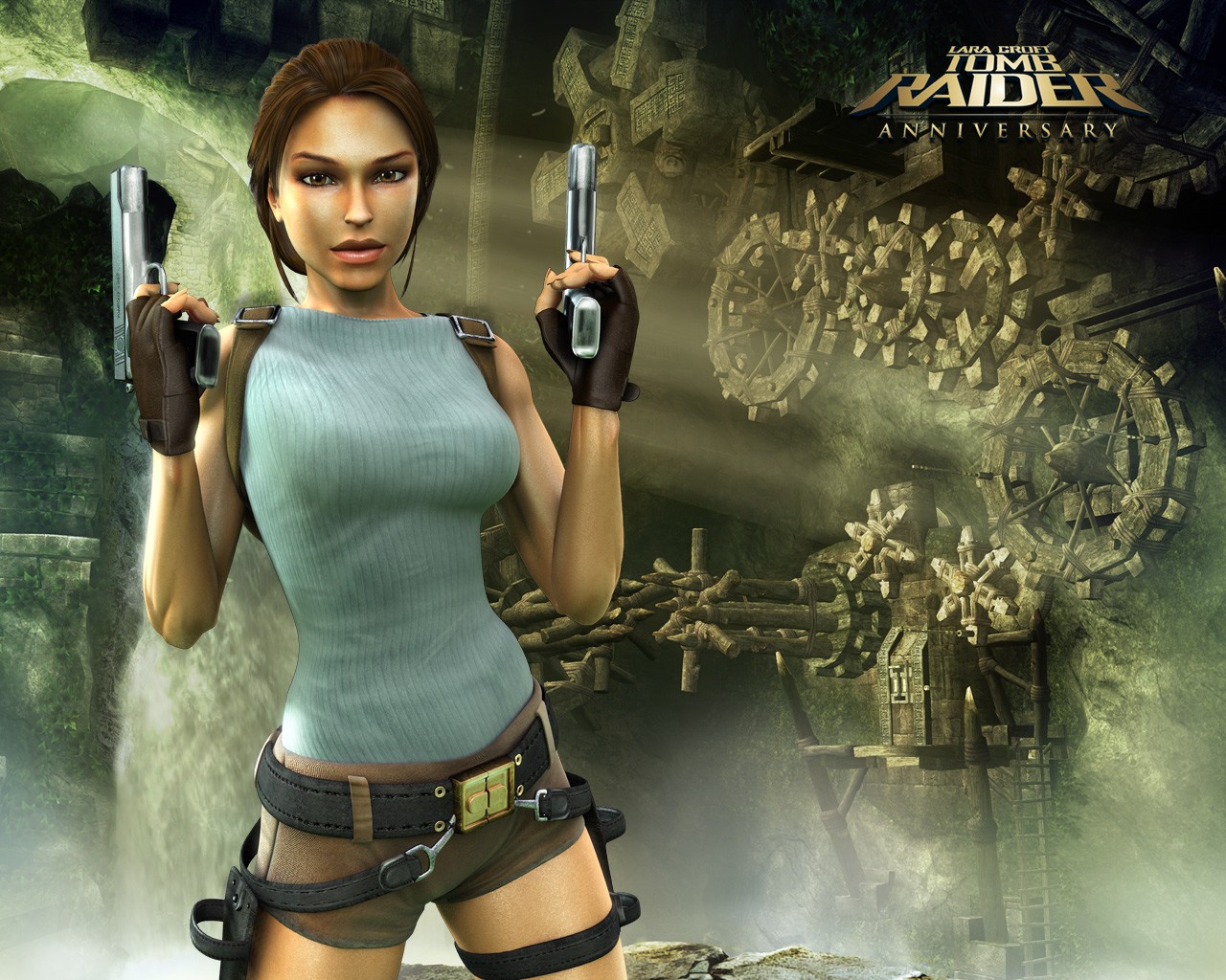General 1280x1024 video games Tomb Raider girls with guns gun weapon PC gaming video game girls dual wield Lara Croft (Tomb Raider) Tomb Raider: Anniversary video game characters