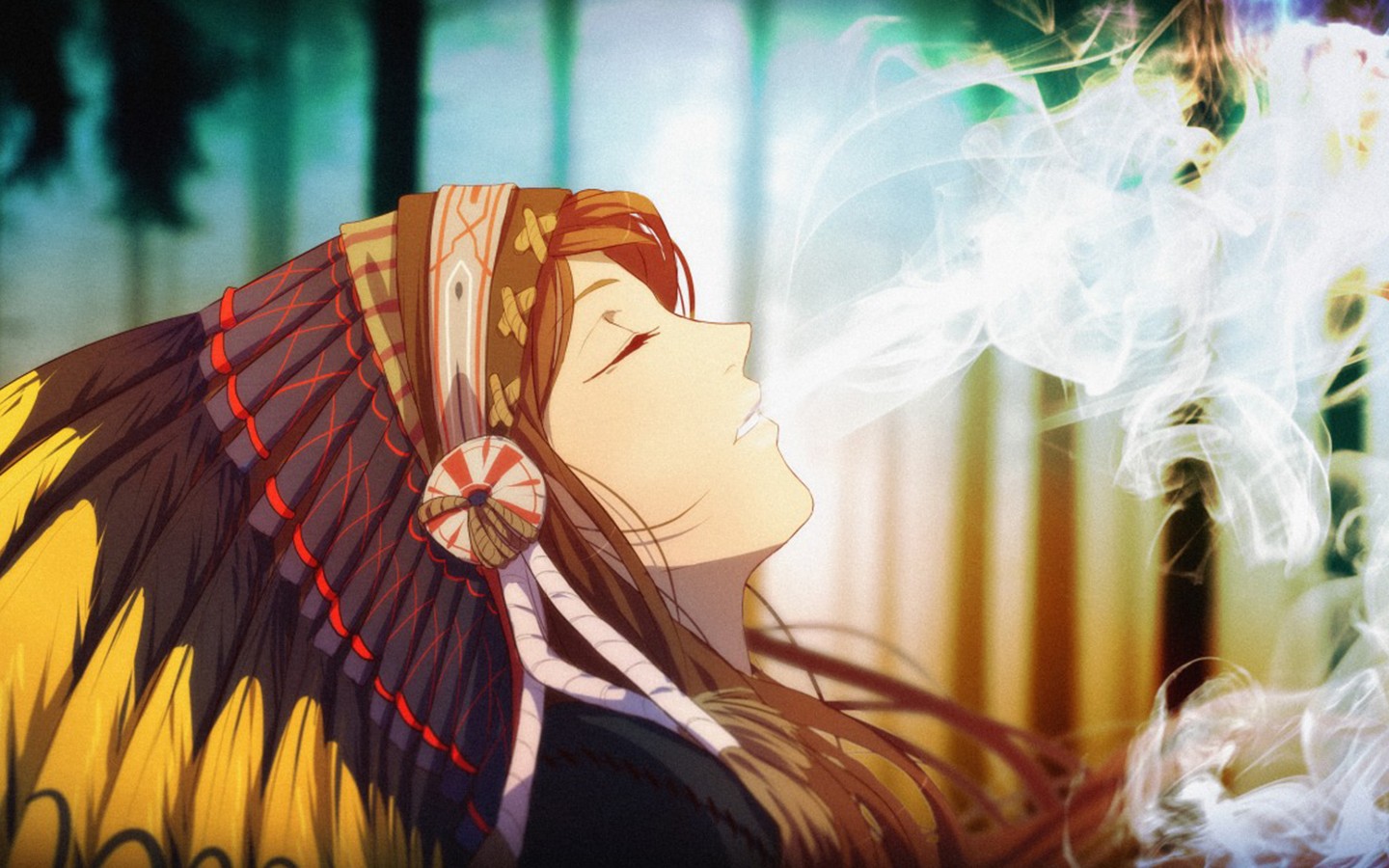 Anime 1440x900 smoking smoke Native American clothing anime anime girls face profile