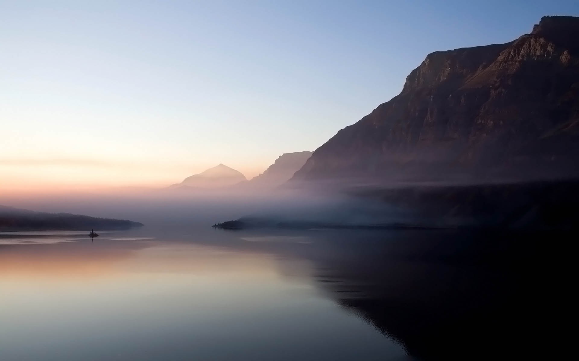 General 1920x1200 mist mountains morning nature water calm waters