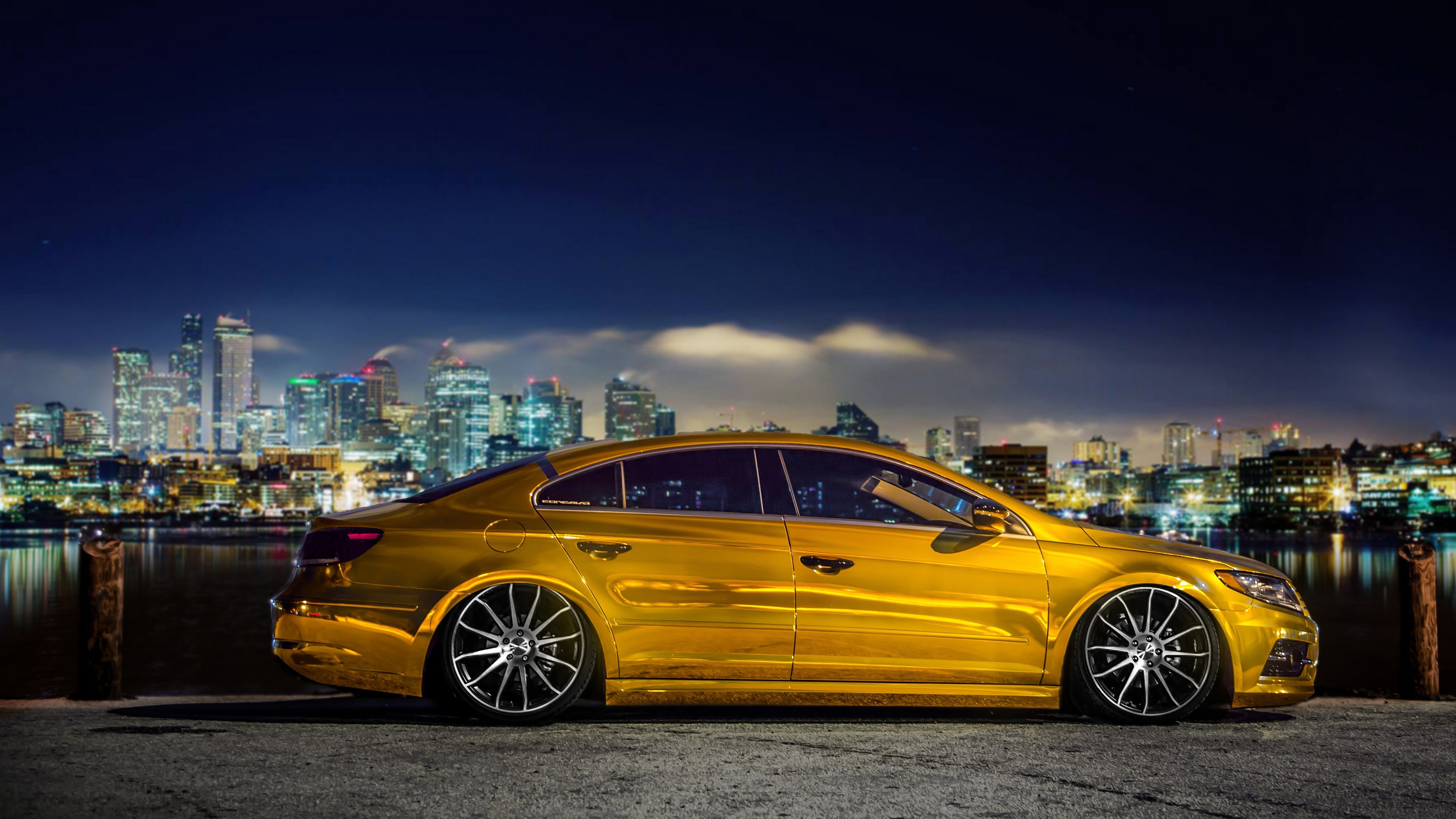 General 3840x2160 car yellow cars vehicle cityscape Volkswagen CC Volkswagen Arteon German cars Volkswagen Group stanced