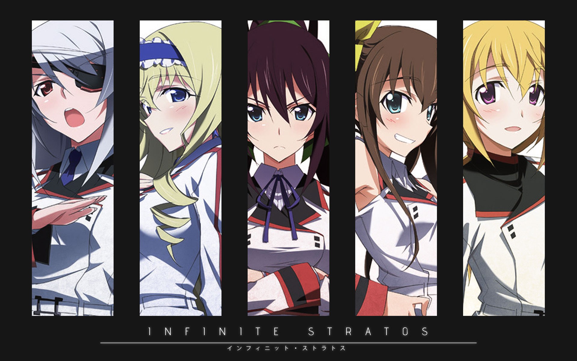 Anime 1920x1200 manga Infinite Stratos Alcot Cecilia Bodewig Laura  Dunois Charlotte collage group of women open mouth eyepatches blue eyes angry face smiling brunette blonde anime anime girls