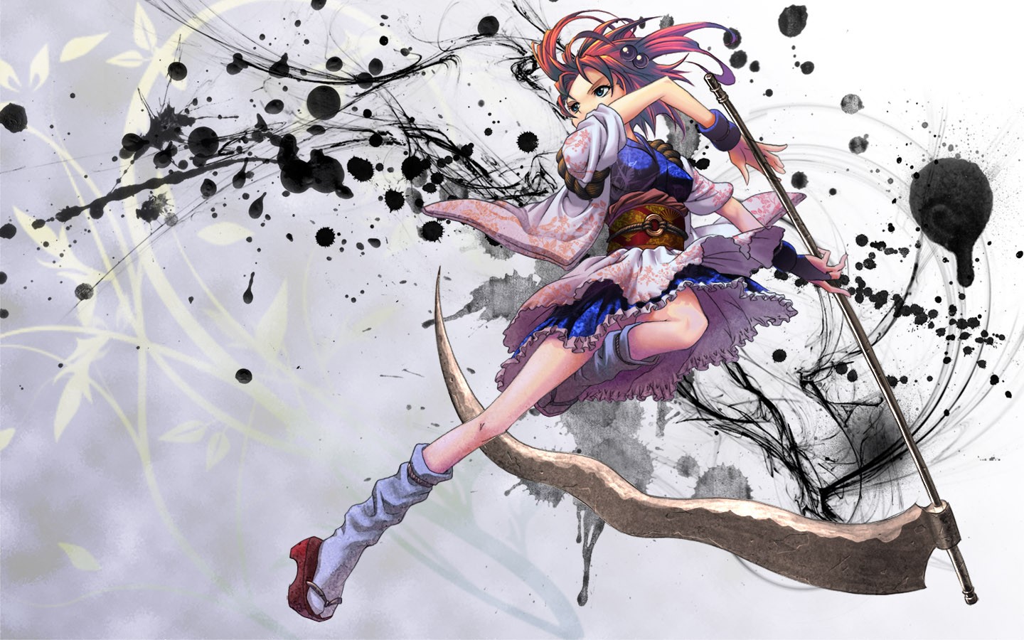 Anime 1440x900 anime anime girls Touhou Onozuka Komachi legs weapon fantasy girl fantasy art women scythe warrior