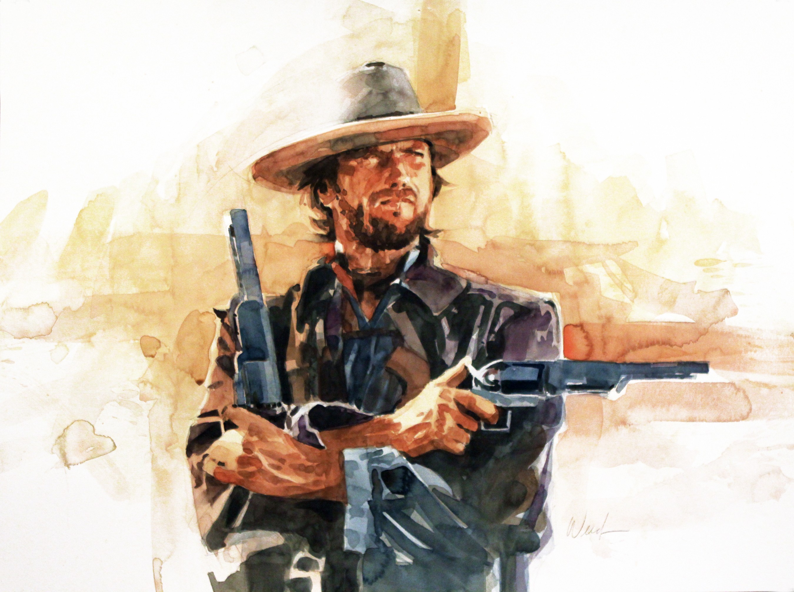 People 2700x2016 Clint Eastwood artwork movies western revolver weapon men The Outlaw Josey Wales
