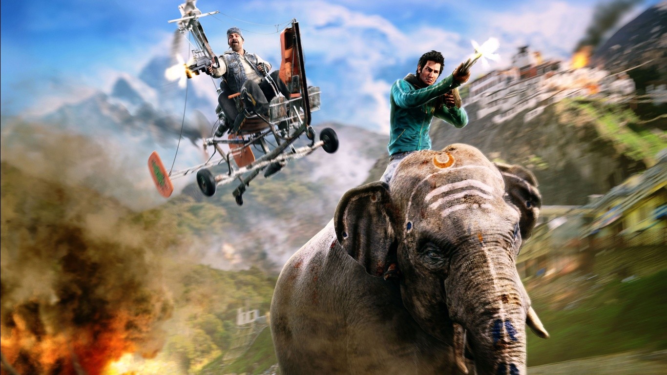 General 1366x768 video game art PC gaming Far Cry 4 video games elephant vehicle video game men