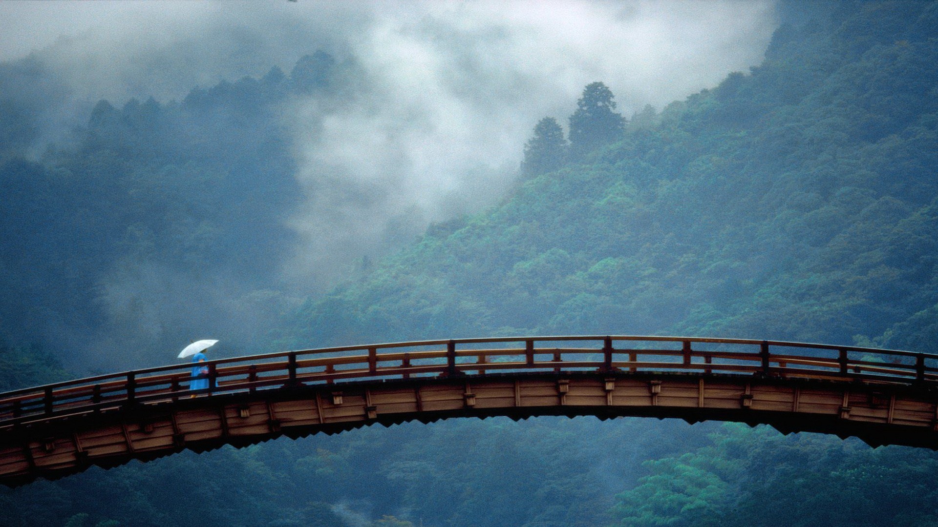 General 1920x1080 bridge mist China umbrella Asia nature outdoors