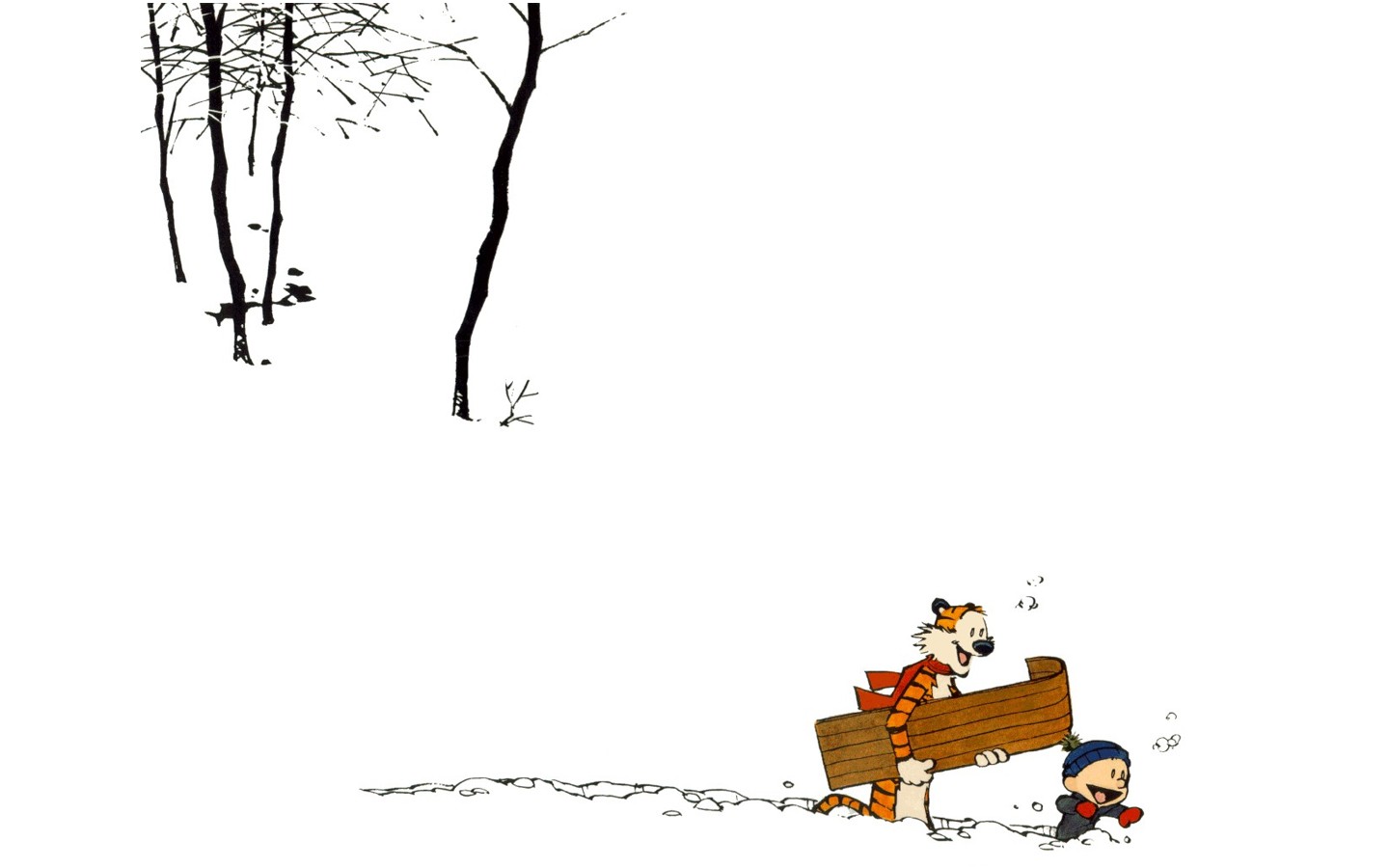 General 1440x900 cartoon happy winter simple background white Calvin and Hobbes