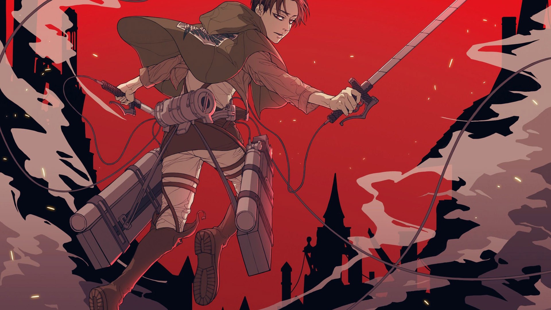 Anime 1920x1080 Shingeki no Kyojin Levi Ackerman anime sword red background