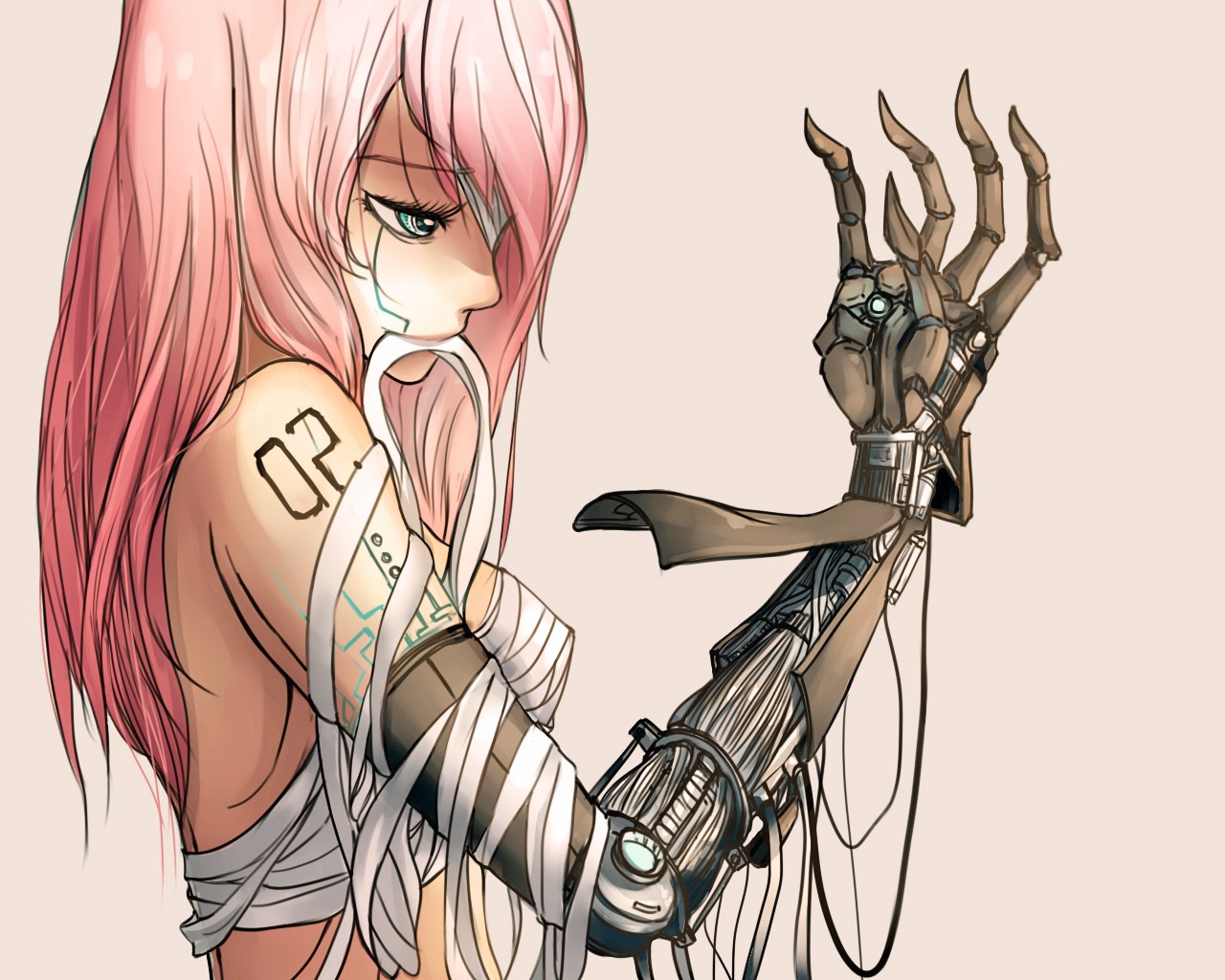 Anime 1280x1024 anime Vocaloid Megurine Luka anime girls science fiction science fiction women pink hair long hair machine women cyborg wrapped bandages