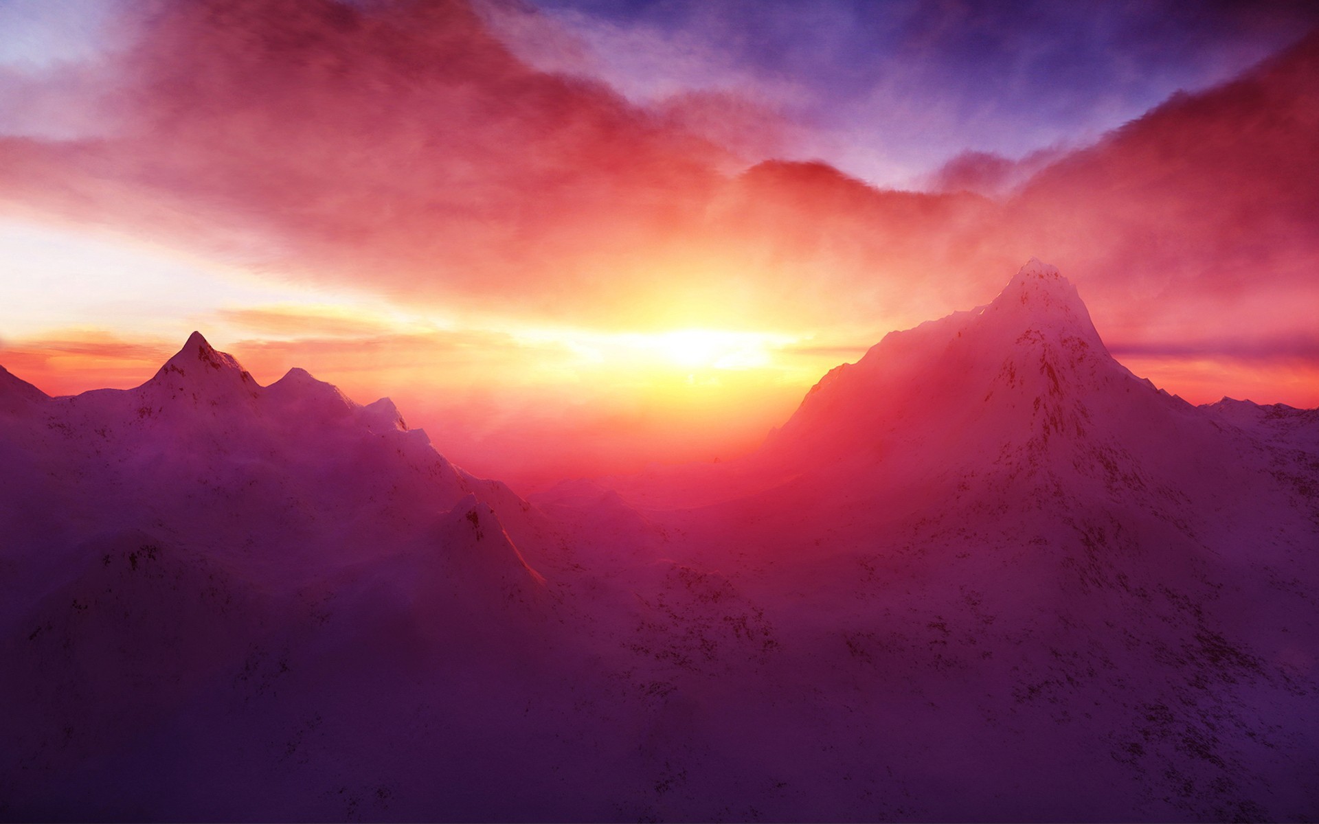 General 1920x1200 sunset mountains snowy peak snow sunlight sky clouds nature low light