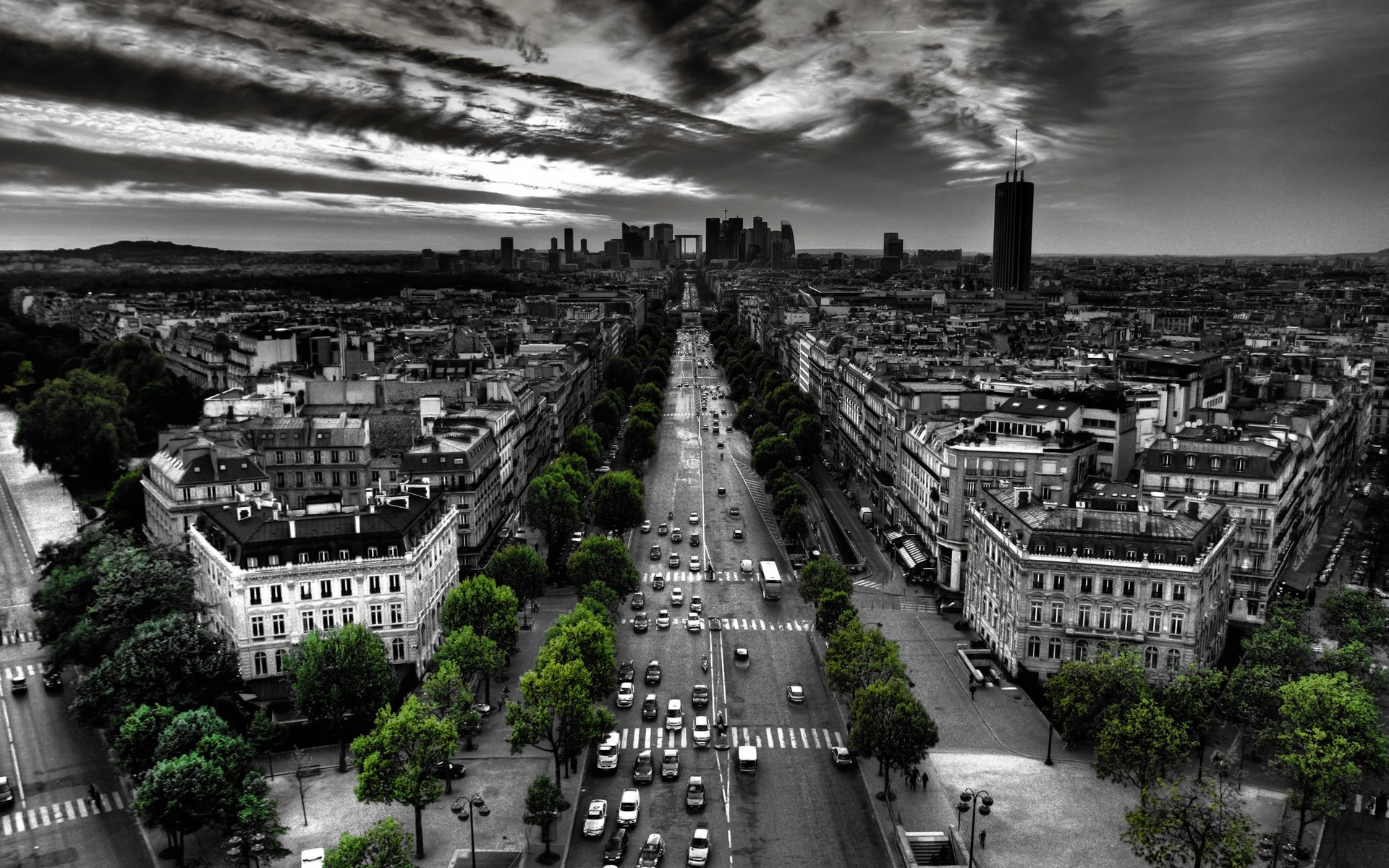 General 1920x1200 Paris France city cityscape selective coloring sky street