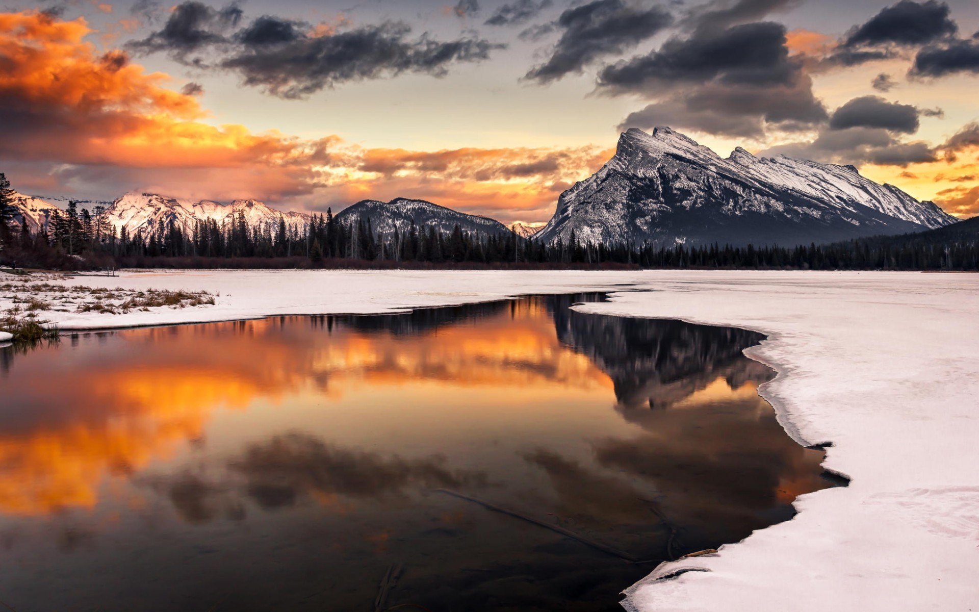 General 1920x1200 landscape mountains lake snow Banff Mount Rundle Canada ice nordic landscapes nature