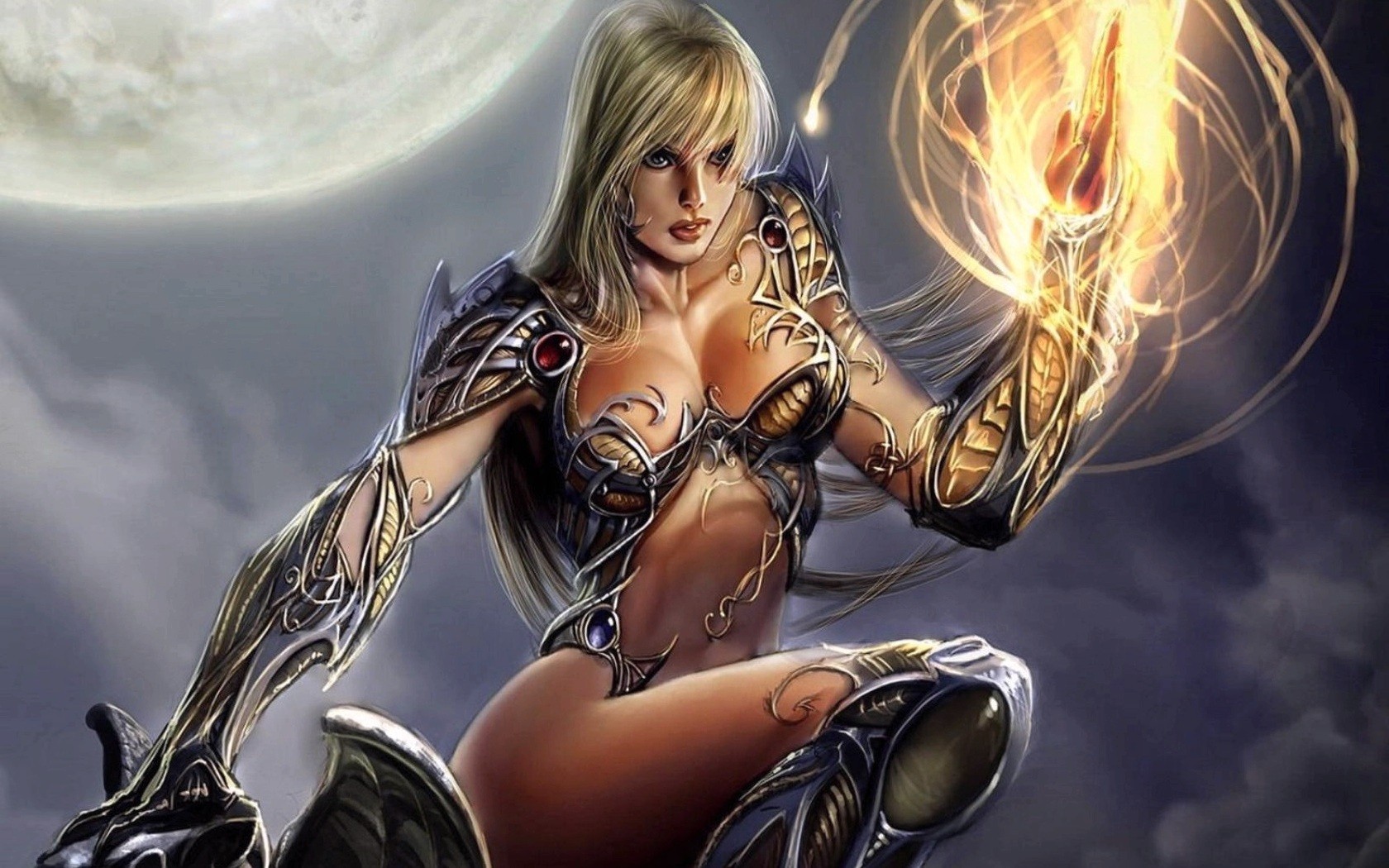 General 1680x1050 Witchblade fantasy art fantasy girl boobs blonde belly Moon