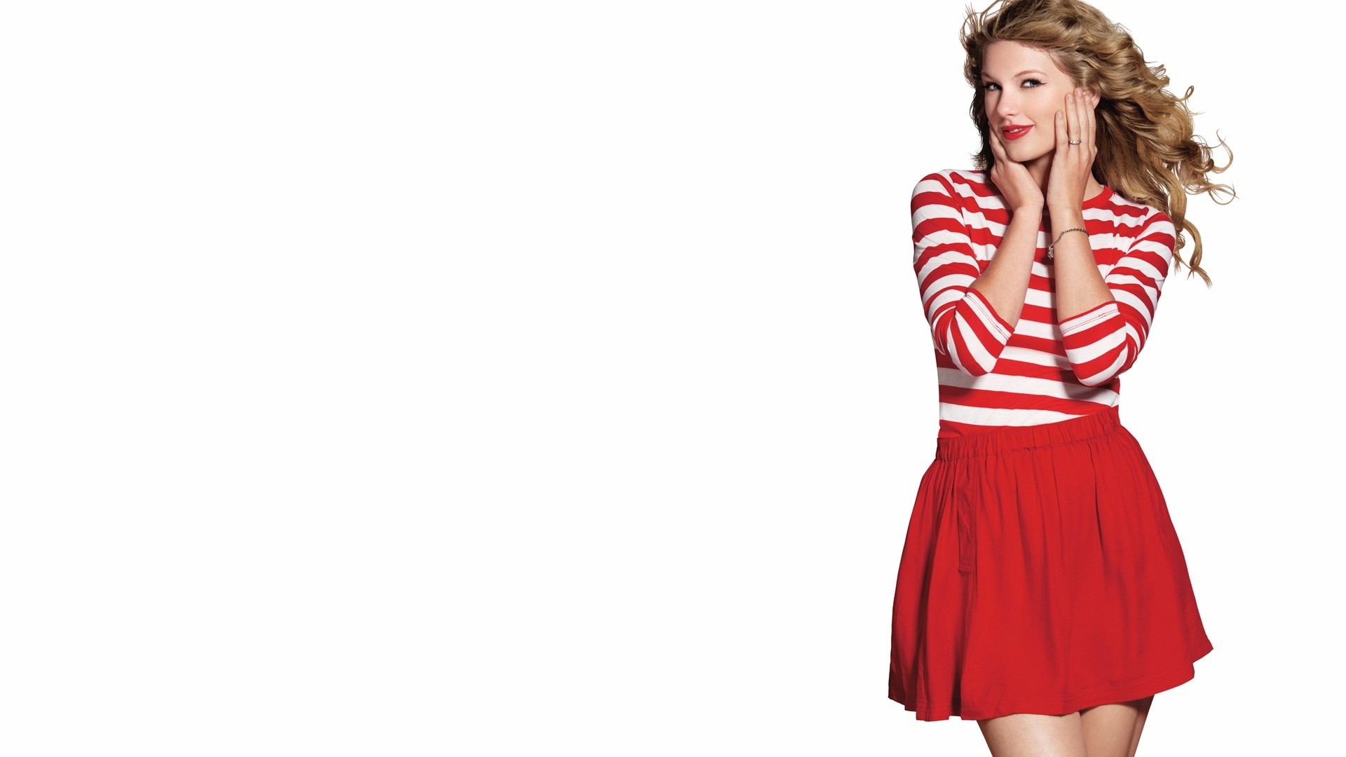 People 1920x1080 Taylor Swift celebrity blonde singer women simple background white background striped clothing standing studio women indoors indoors