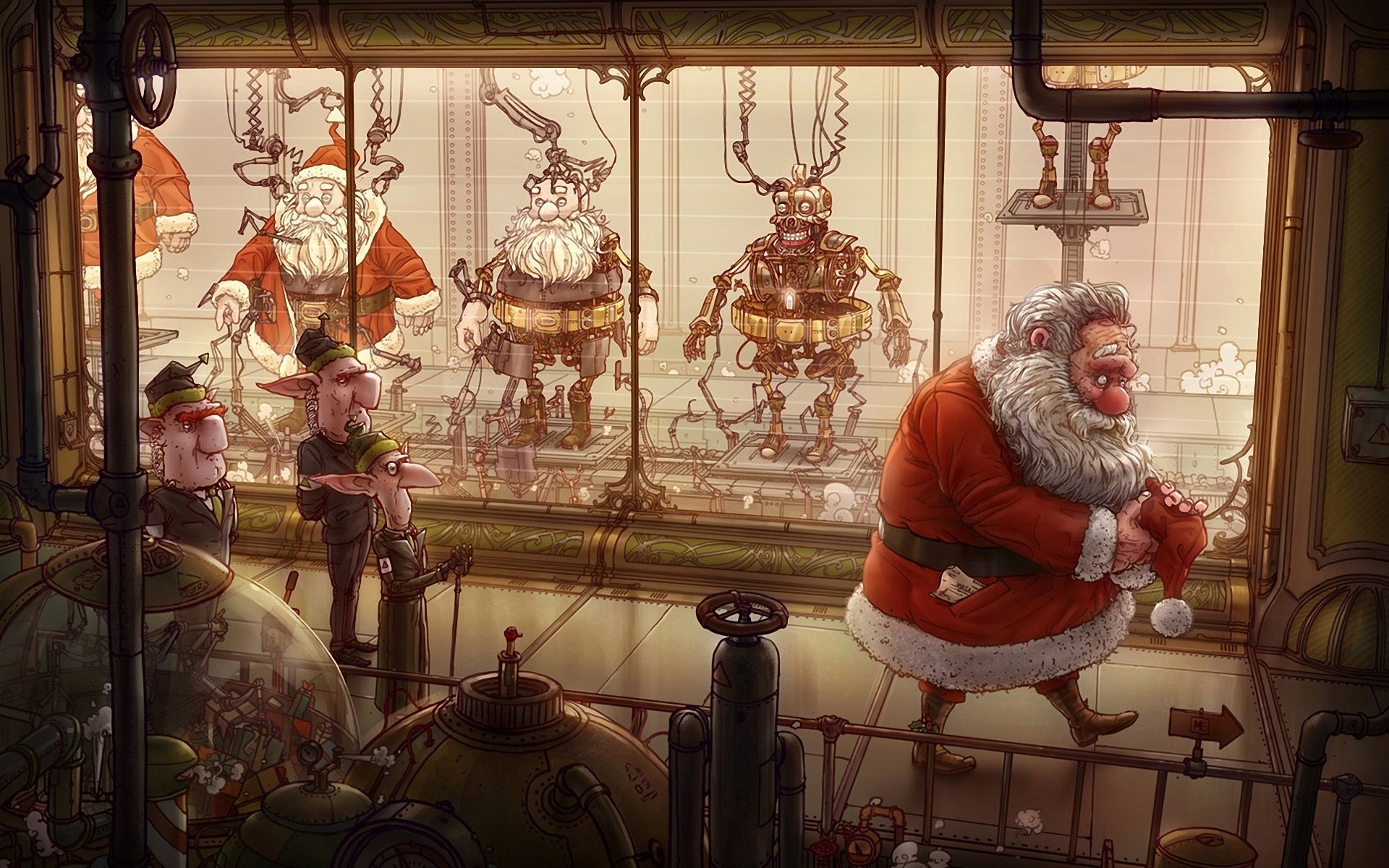 General 1920x1200 digital art robot Santa Claus Santa costume factories work old people Christmas humor