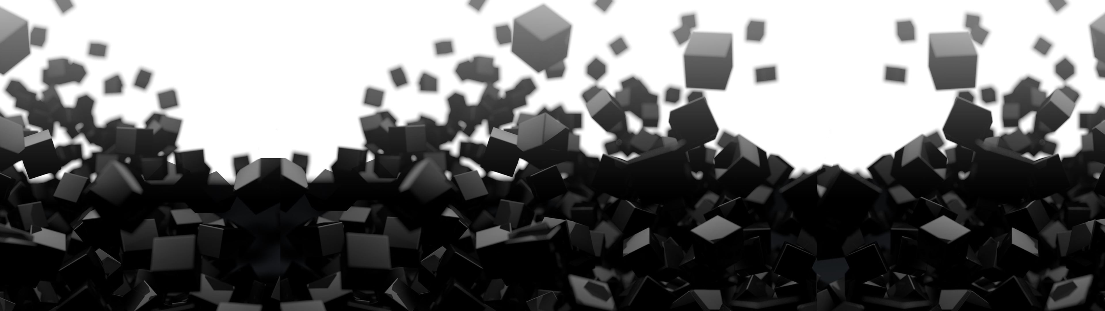 General 3840x1080 multiple display digital art cube falling CGI 3D Blocks monochrome abstract 3D Abstract