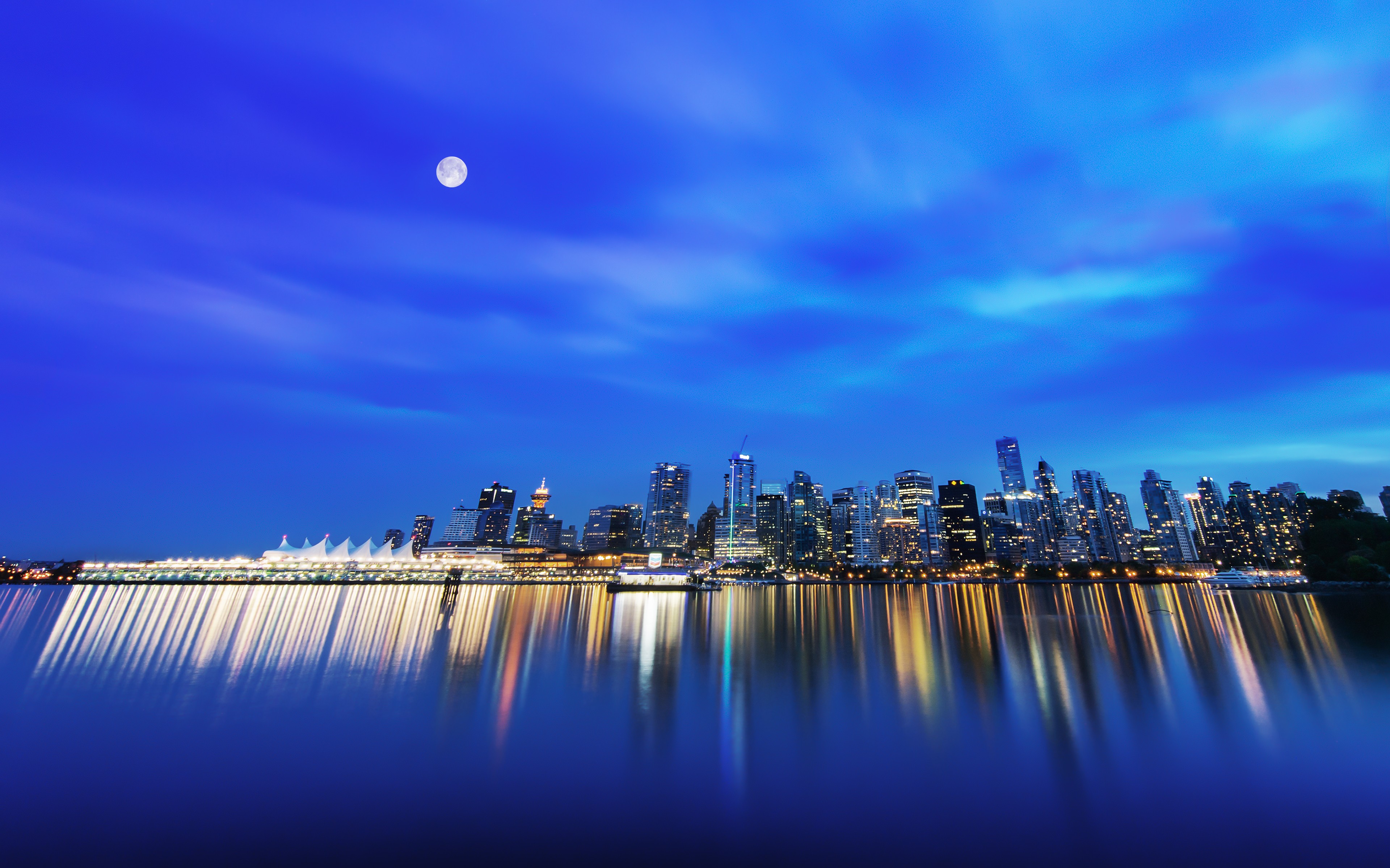 General 3840x2400 cityscape Vancouver city lights reflection Canada Moon