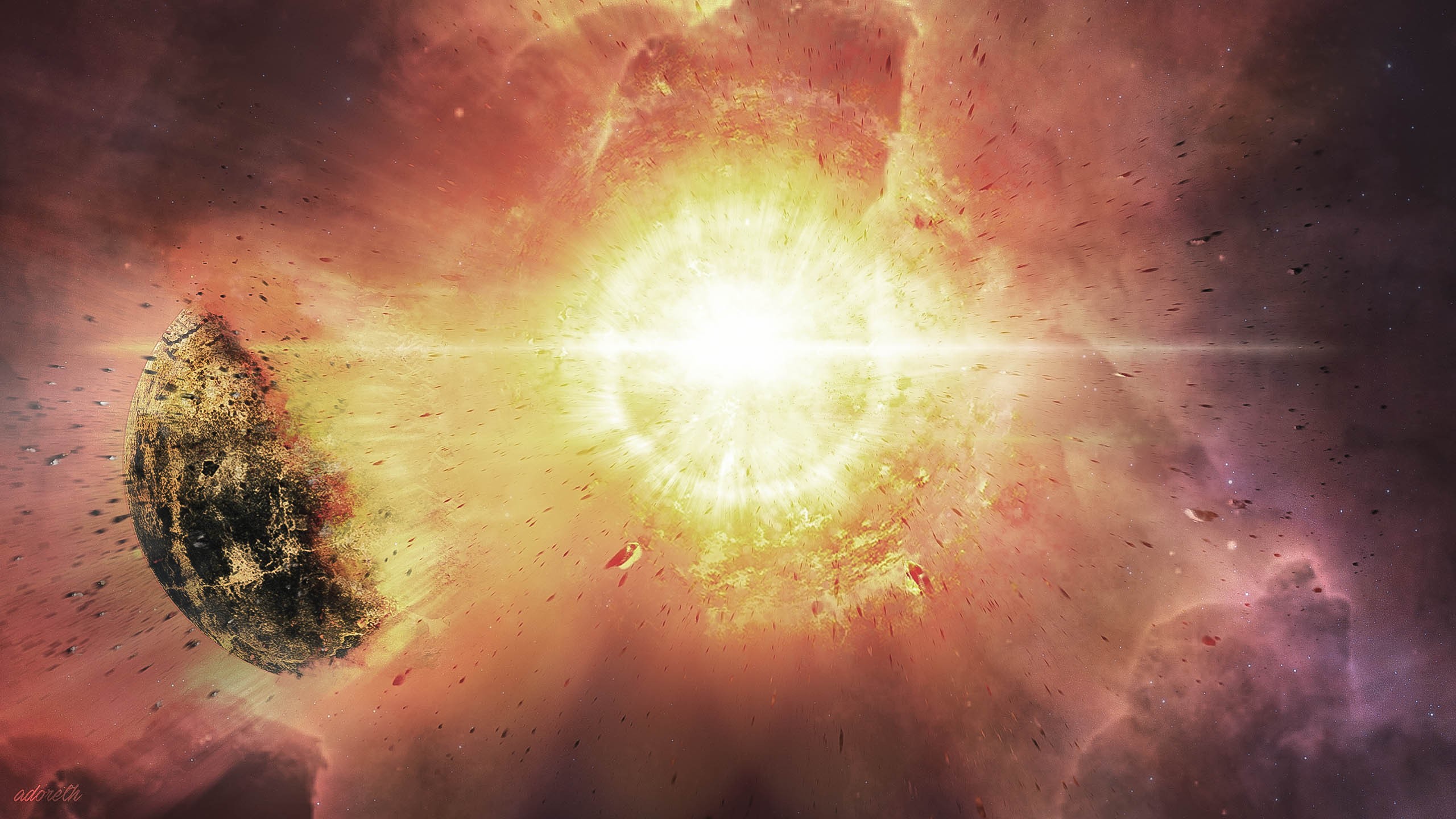 General 2560x1440 space Sun stars nebula planet explosion space art apocalyptic digital art