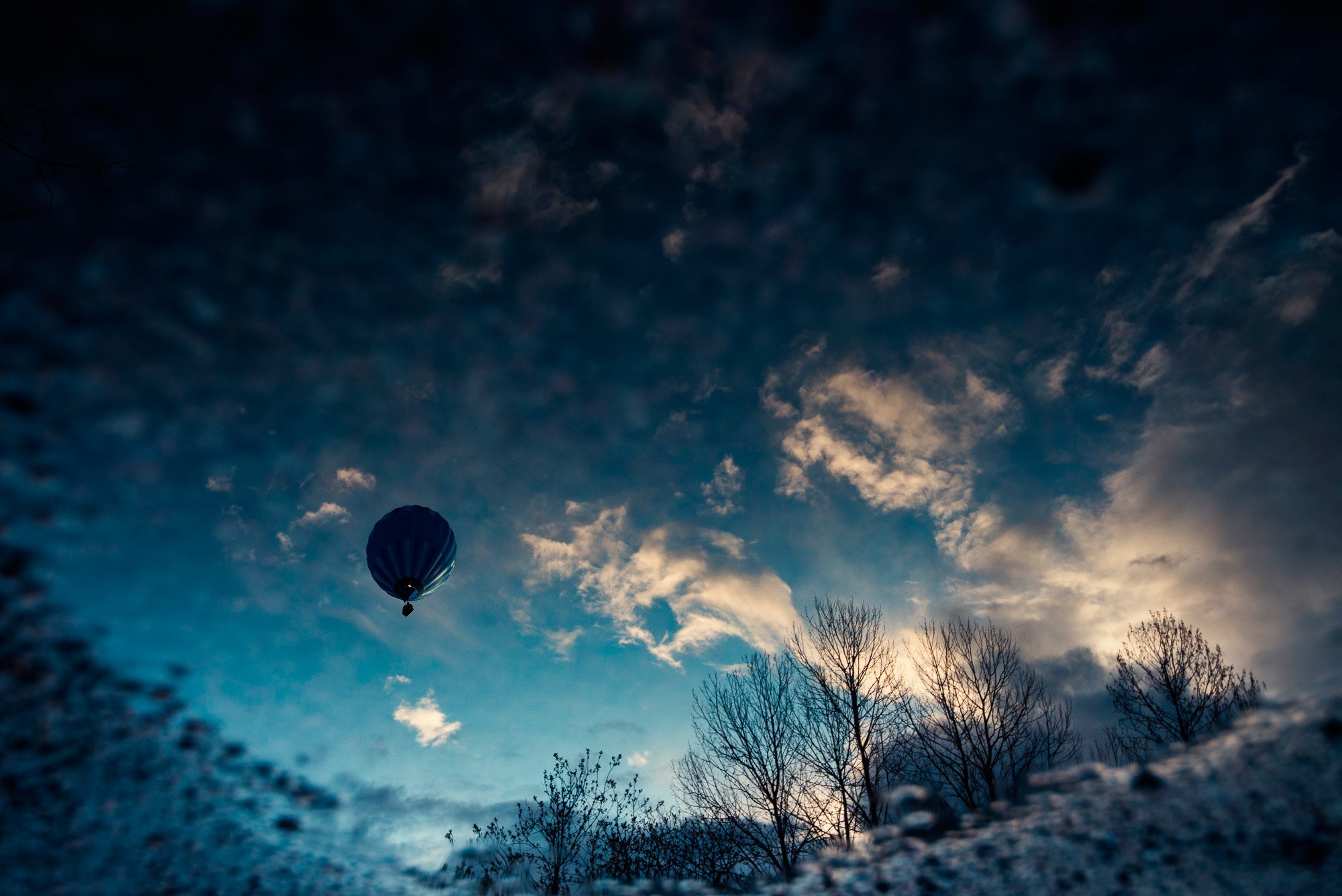 General 2000x1335 sky hot air balloons clouds cyan ice blue trees vehicle worm's eye view DeviantArt winter cold outdoors digital art